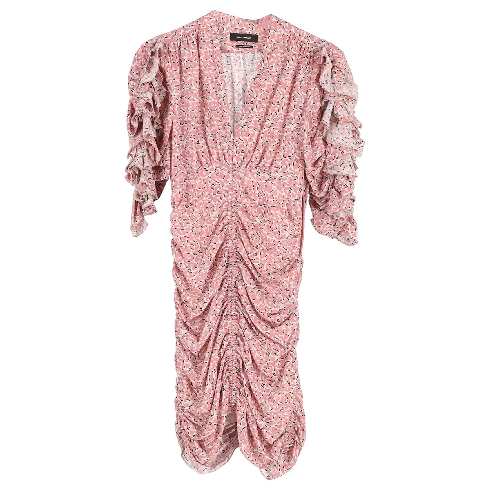 Isabel Marant Andor Floral Ruched-Seam Mini Dress in Pink