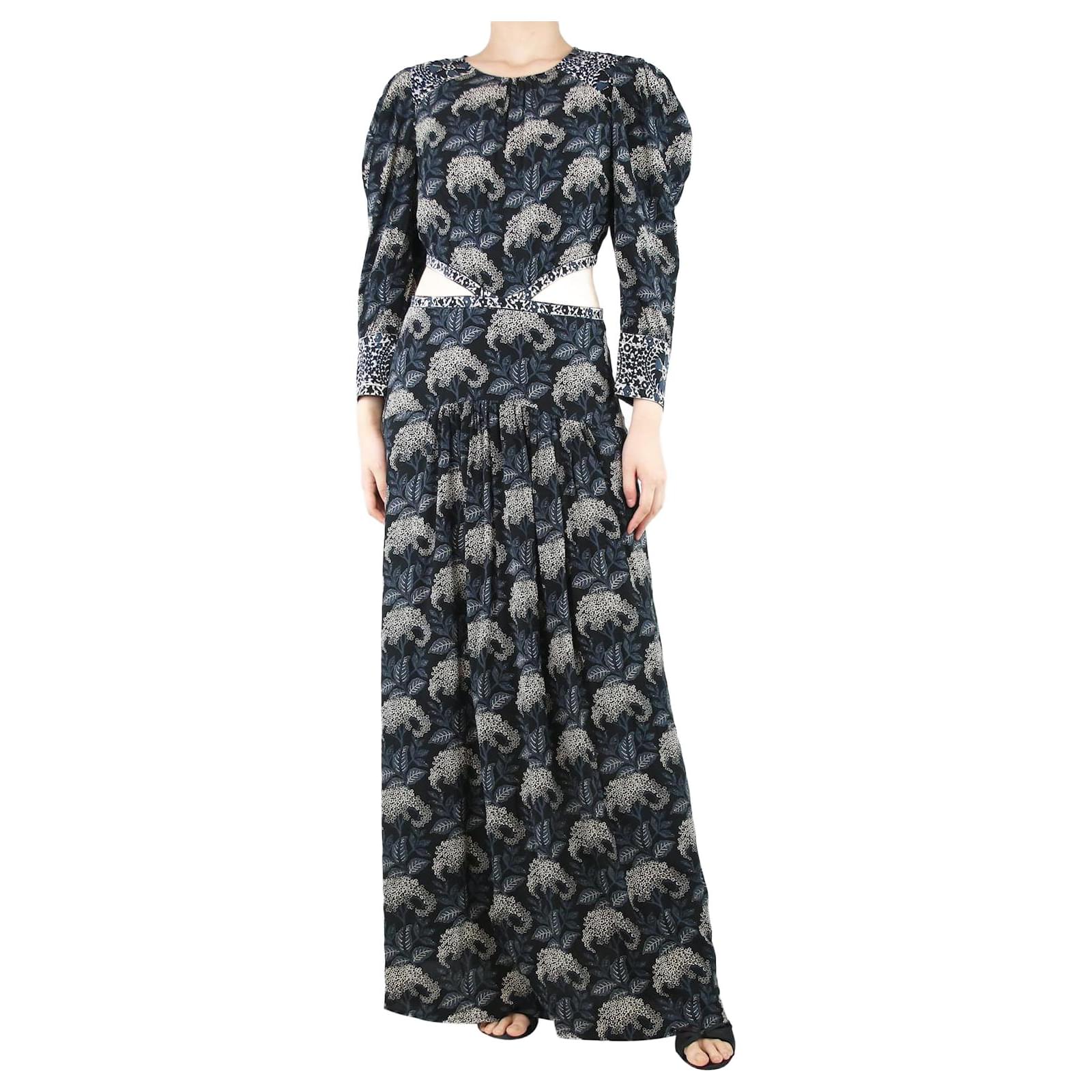 Ba&Sh Black and blue floral printed cutout maxi dress - size UK 10 Viscose  ref.JC1355315 (Sold) - Joli Closet