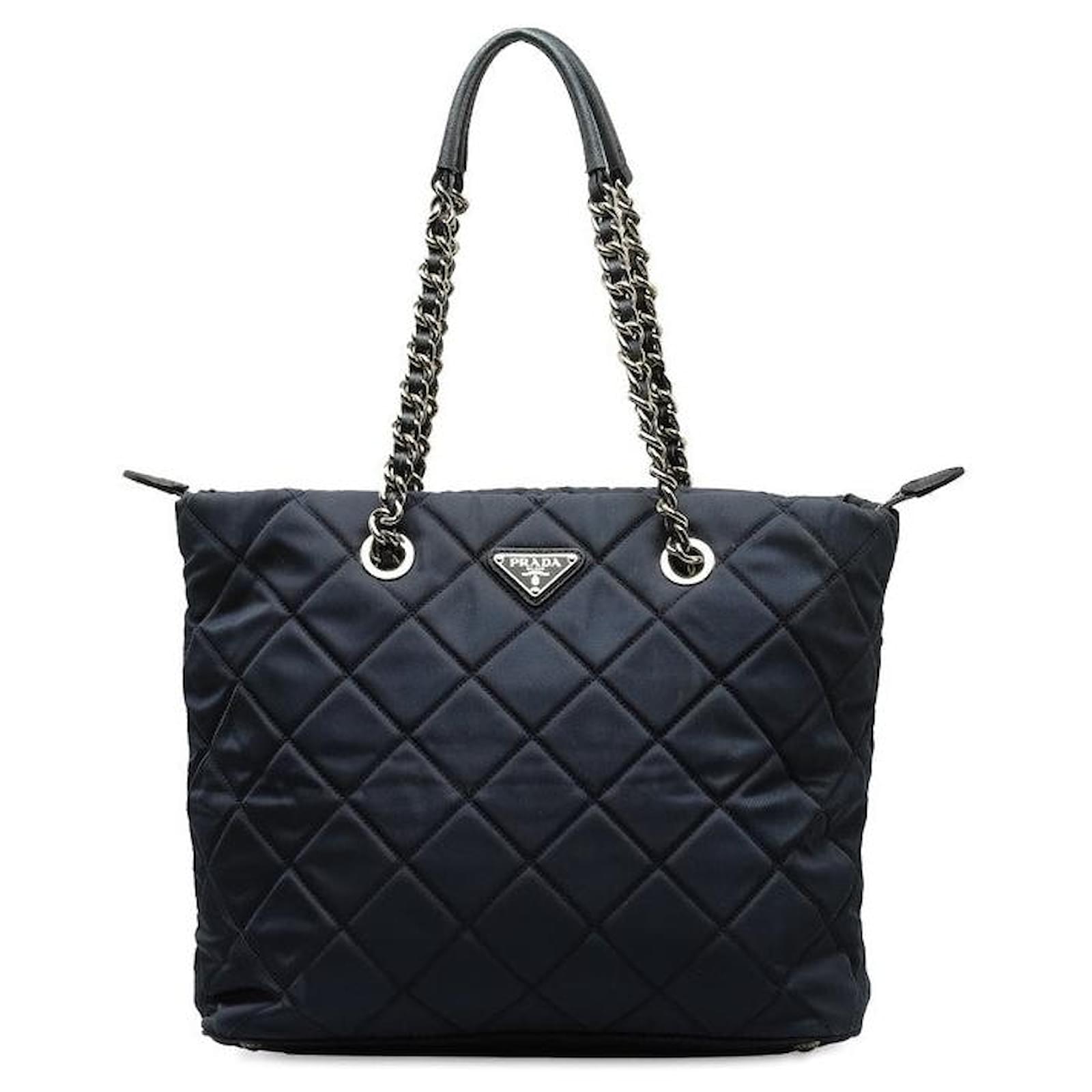 ★PRADA★ 23FW Women's Nylon Triangle Logo Shoulder Tote Bag Prada Nylon Triangle Logo Chain Tote Shoulder Bag Blue Cloth
