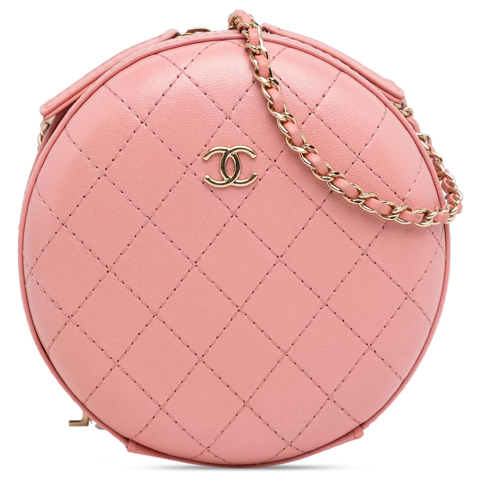 Chanel Pink CC Quilted Lambskin Round Crossbody Leather ref.1356932 Joli Closet