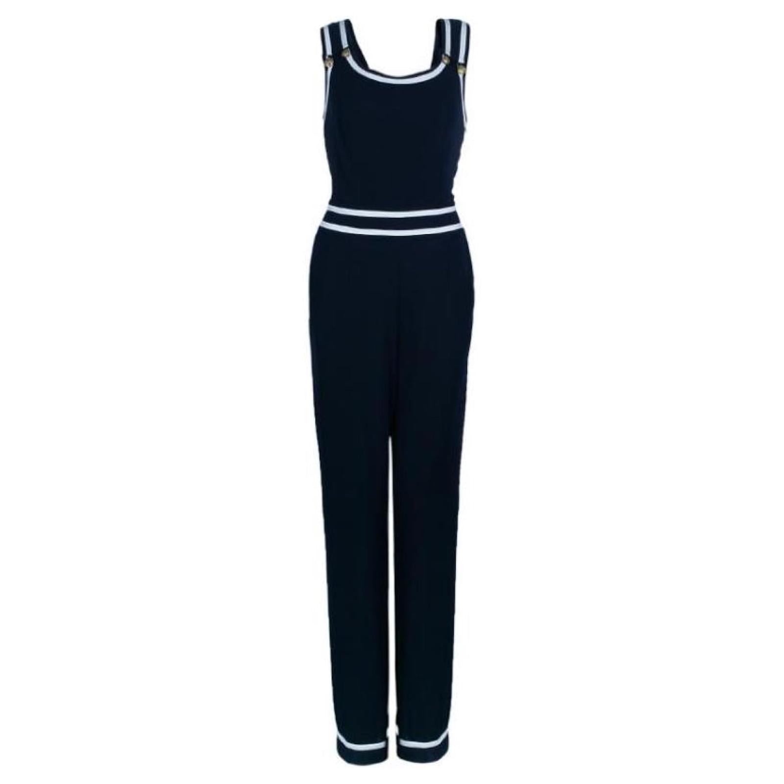 Autre Marque Philosophie von Alberta Ferretti Marineblau Nicht gerade weiss Armelloser Matrosen Jumpsuit aus Jersey mit goldenem Knopfdetail Polyester ref.1362903 Joli Closet