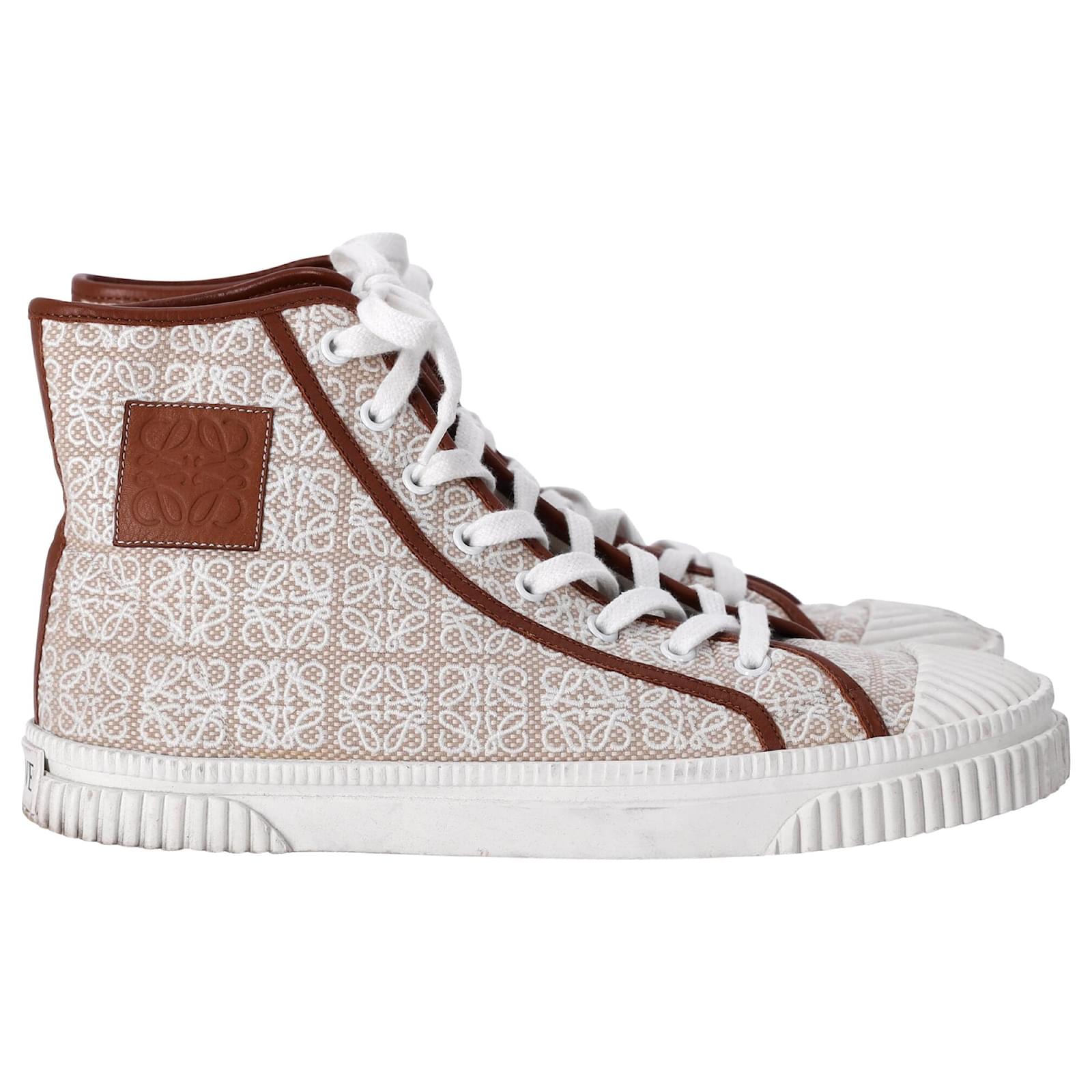 Loewe Anagram Logo High-Top Sneakers in Brown Canvas Cloth ref