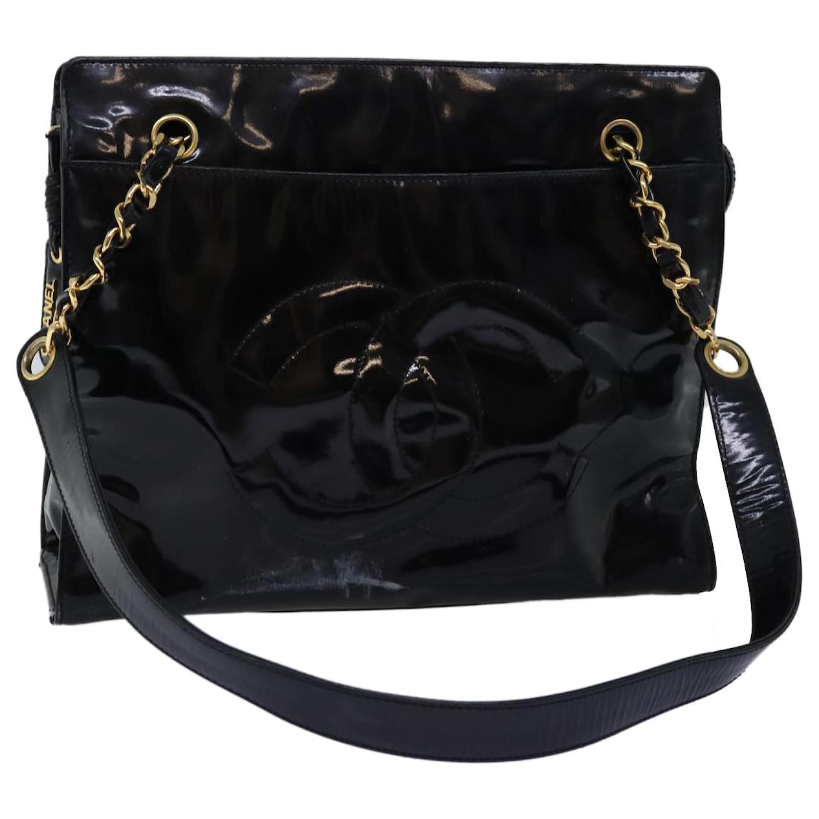 ショルダーバッグ・ポシェット × ヴィンテージ(中古) Chanel Patent Chain Tote and Shoulder Bag CHANEL Chain Shoulder Bag Patent leather Black CC Auth 71572