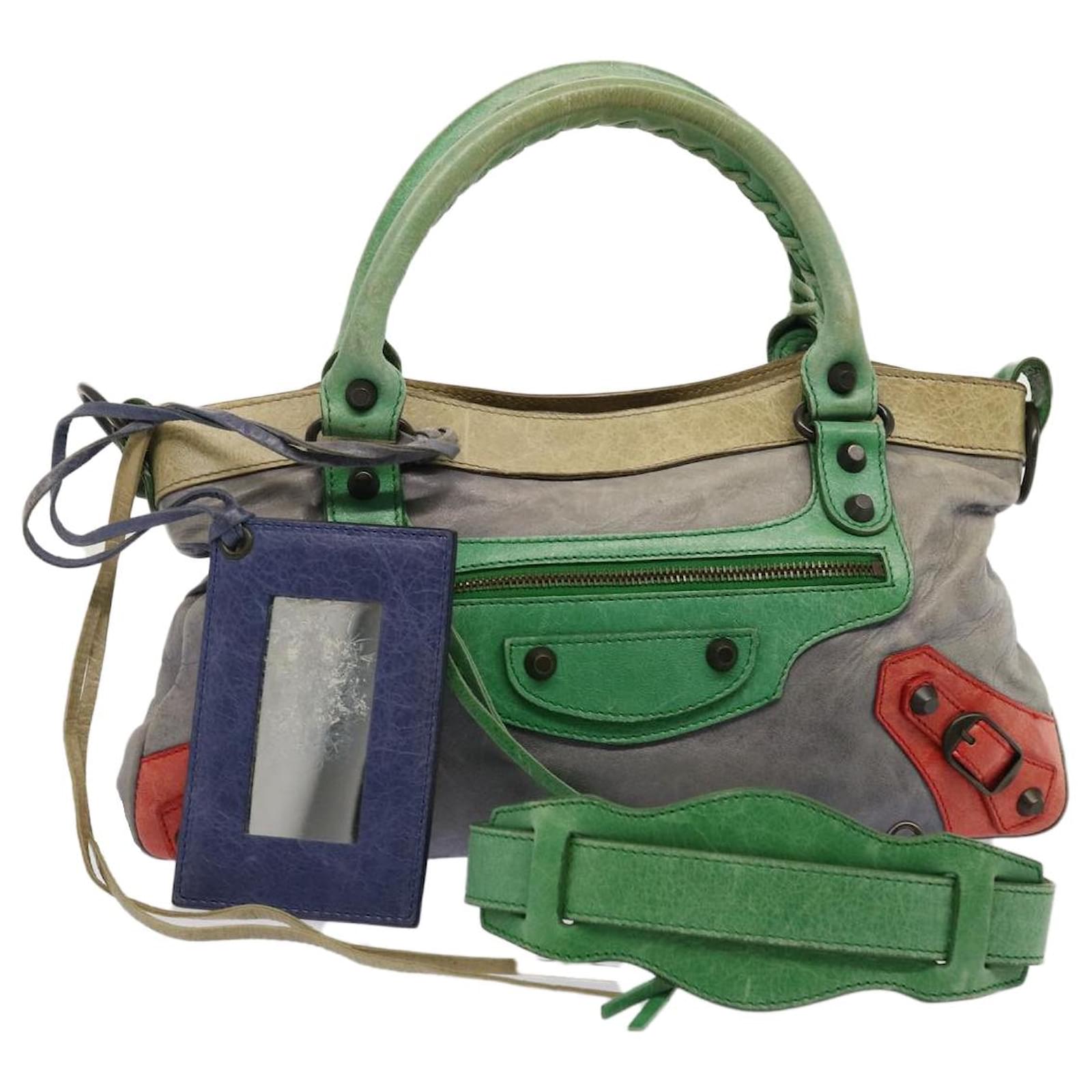 BALENCIAGA The First Hand Bag Leather 2way Purple Green 103208