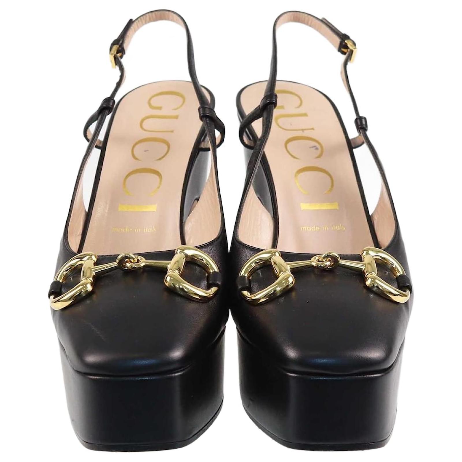 Zapatos de tacón con plataforma Horsebit negros de Gucci Cuero ref