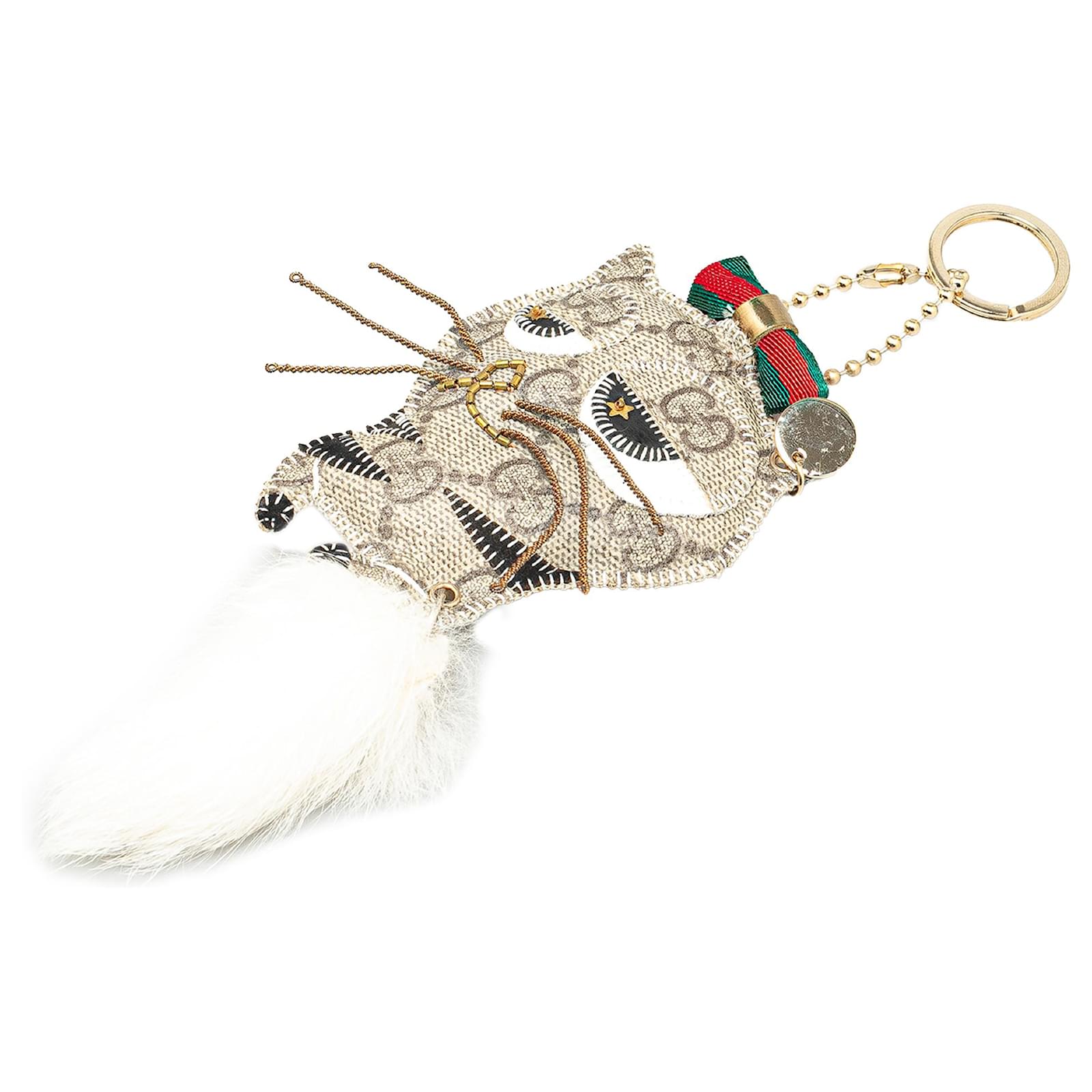 Gucci Brown GG Supreme Cat Key Chain Beige Cloth Cloth ref
