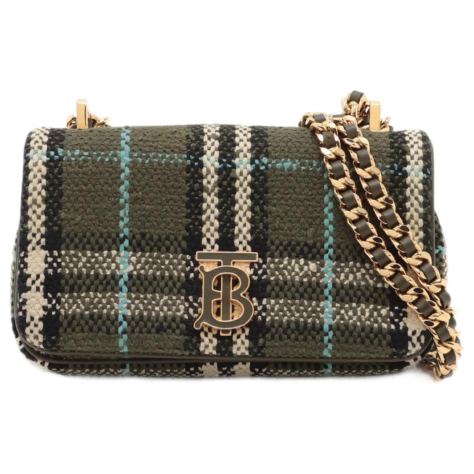 Burberry Bolso Mini Con Solapa De 2 Vias De Tela Lola Boucle Verde Oliva Lienzo ref.1372213 Joli Closet