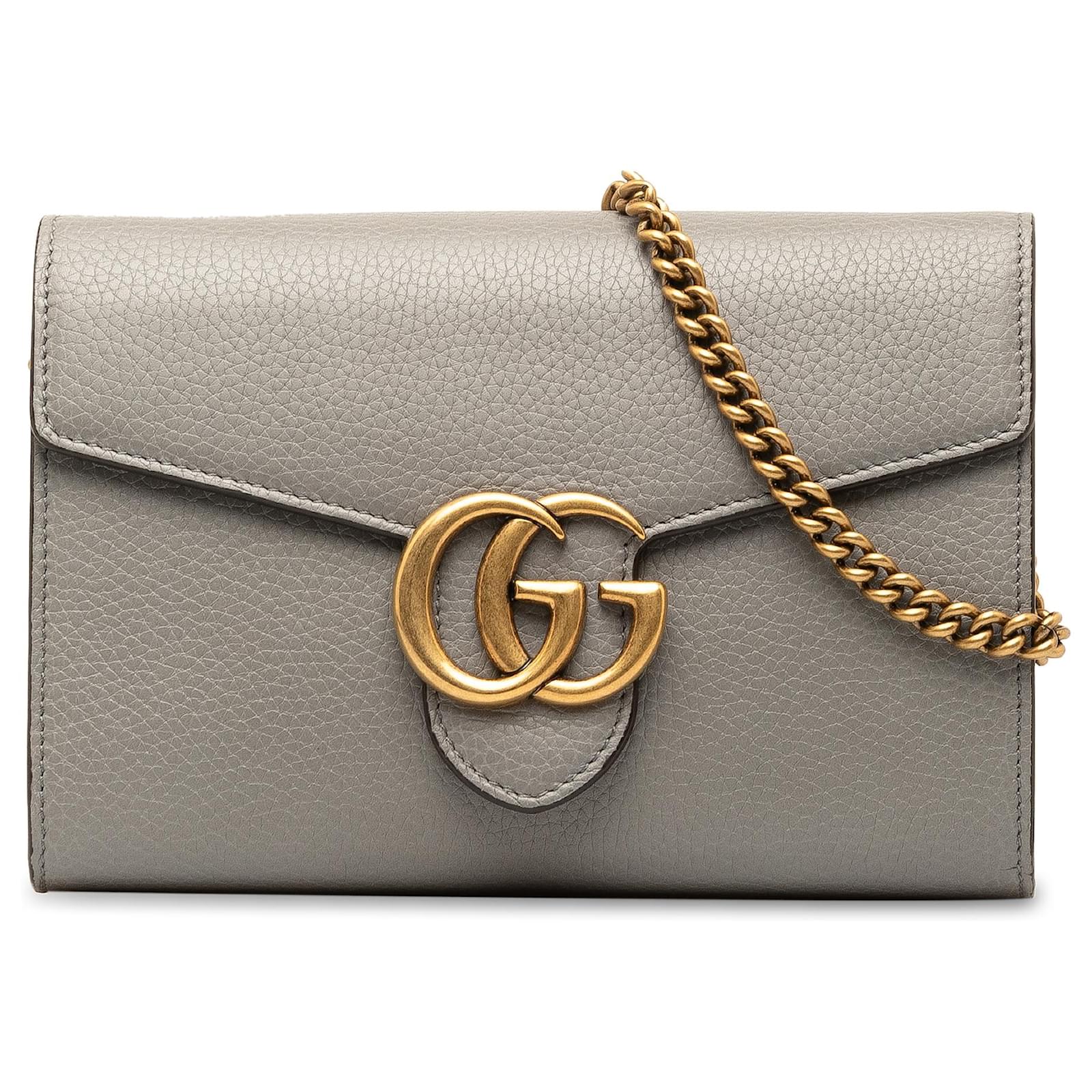 Portefeuille Gucci GG Marmont gris sur chaine Cuir Veau facon poulain ref.1374965 Joli Closet