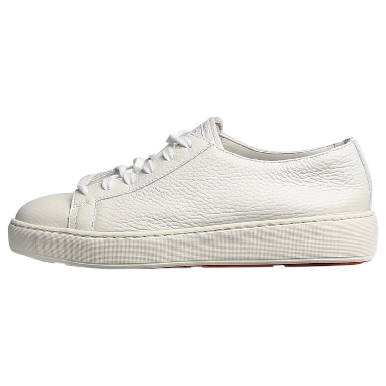Santoni White tumbled leather trainers size EU