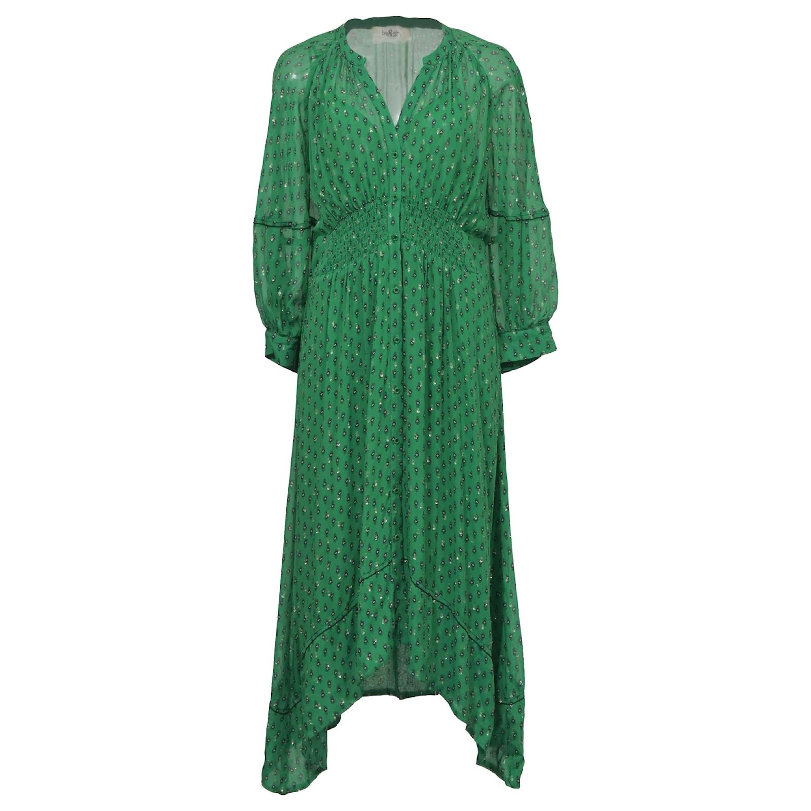 Ba&Sh Cyana Printed Midi Dress in Green Polyester ref.JC1376295 (Sold) -  Joli Closet