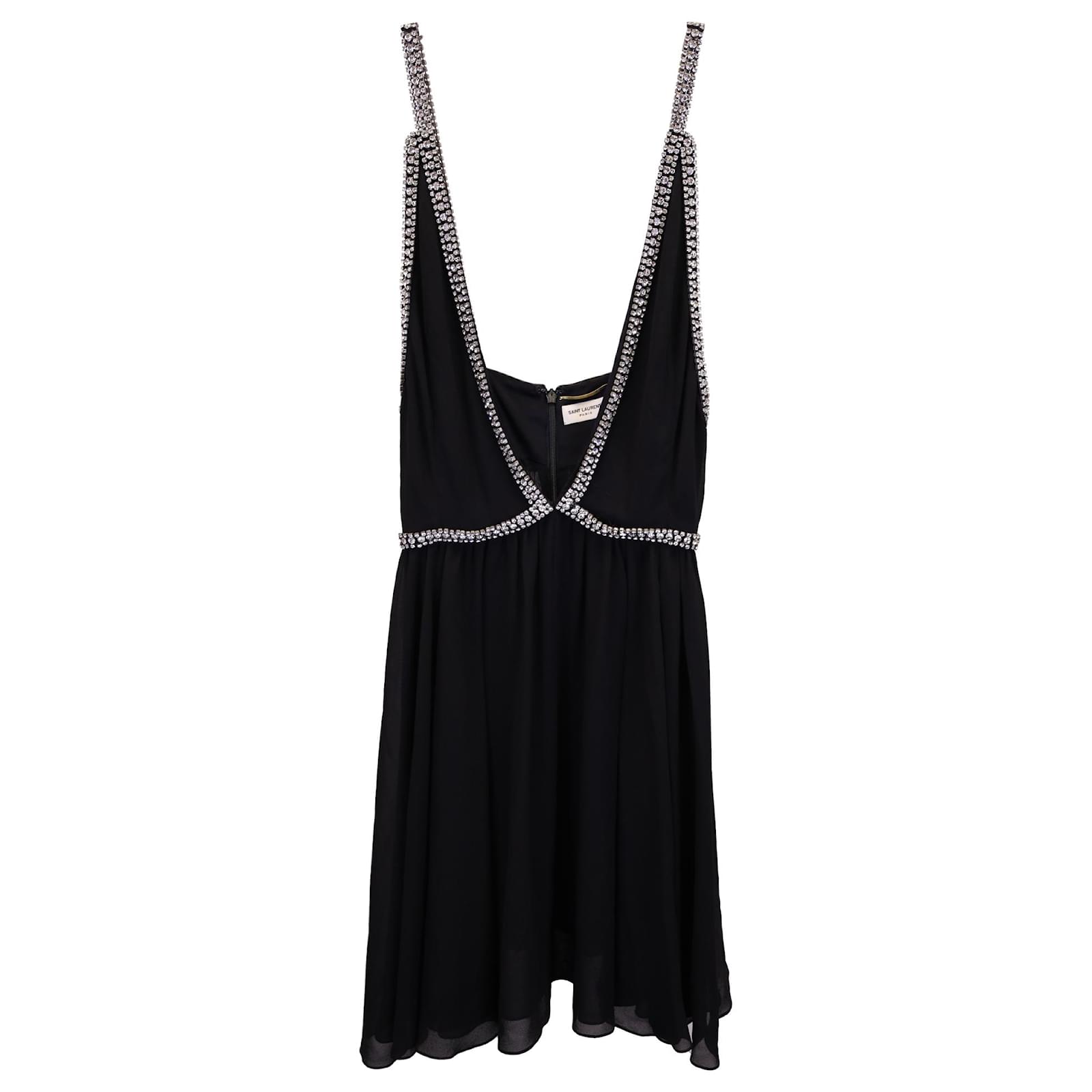 VIP【送料関税込】SAINT LAURENT V-NECKED MINI DRESS Saint Laurent Sleeveless Mini Dress in Noir | FWRD