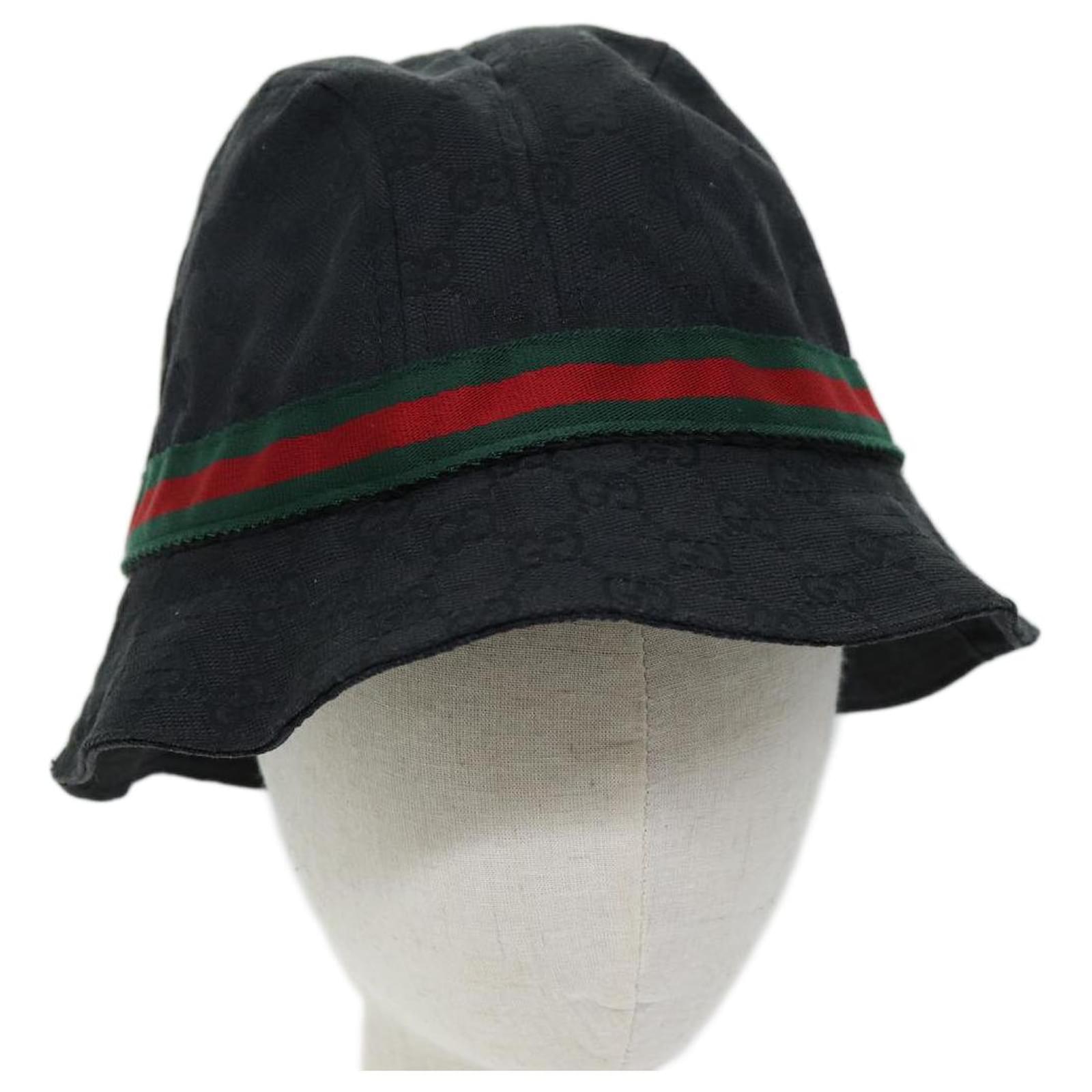 GUCCI GG Canvas Web Sherry Line Bucket Hat XL Black Red Green Auth