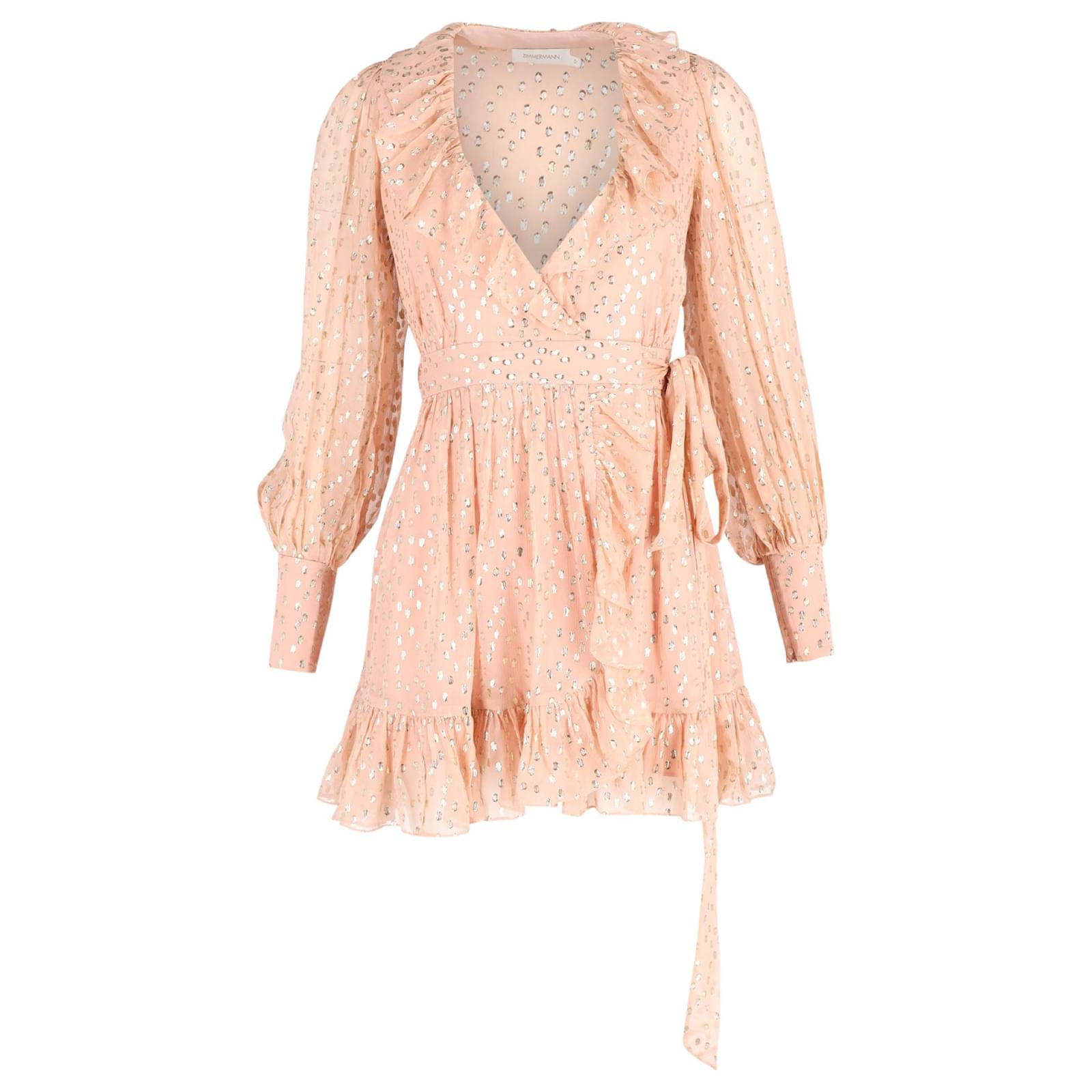 Zimmermann Ruffled Mini Wrap Dress with Gold Polka Dots in Blush Silk Pink  Peach Cotton ref.1381332 - Joli Closet