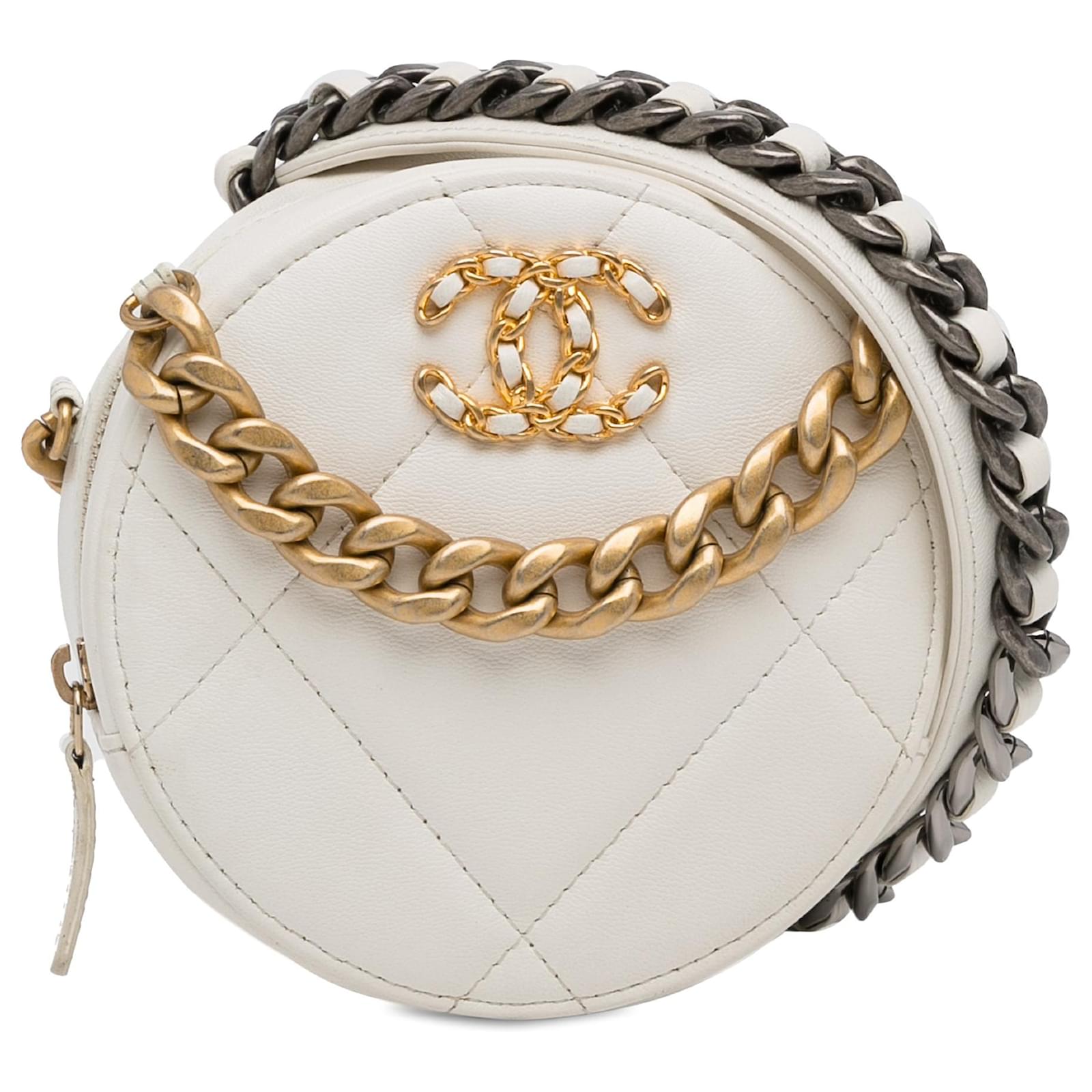 Pochette ronde Chanel 19 blanche avec sacoche a sangle Cuir ref.1390127 Joli Closet