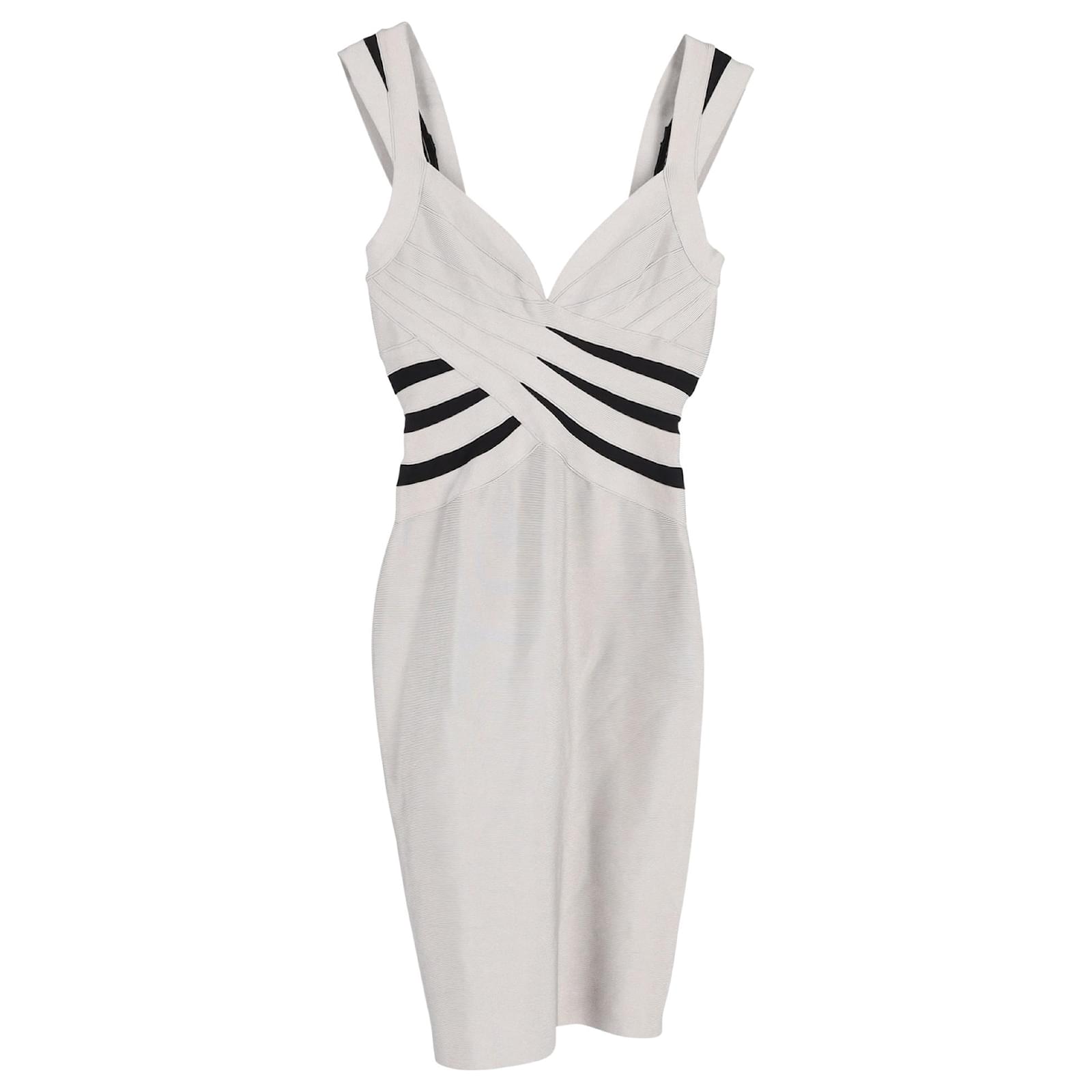 Robe Bandage Hervé Léger Sans Manches Blanc/argent - Taille XS, Occasion Très Bon état