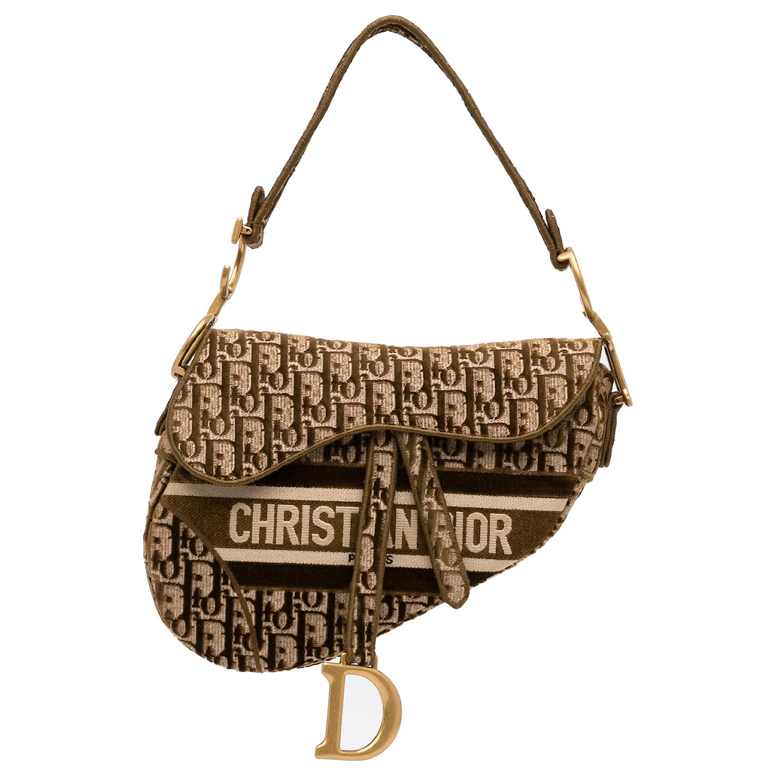 [Christian Dior]★Velvet Oblique Saddle shoulder bag★Brown Dior Brown Velvet Oblique Saddle Bag Cloth ref.1393599