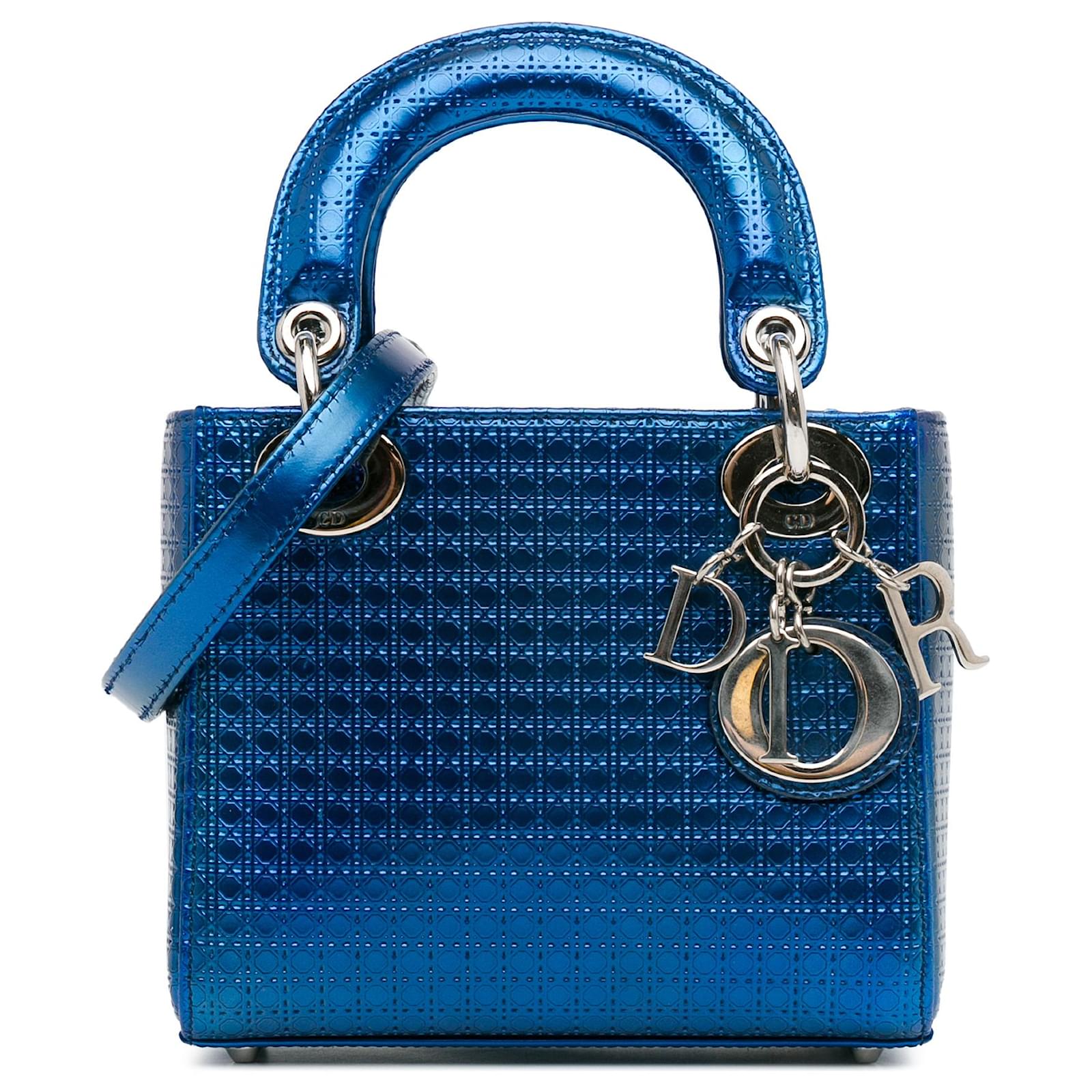 Dior Blue Mini Vernice Microcannage Lady Dior Pelle Pelle