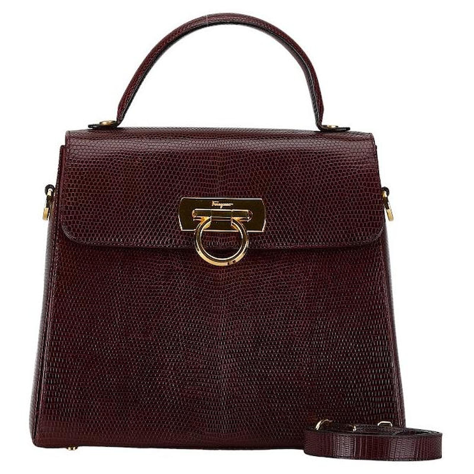 Salvatore Ferragamo Gancini Lizard 2WAY Handbag Bordeaux