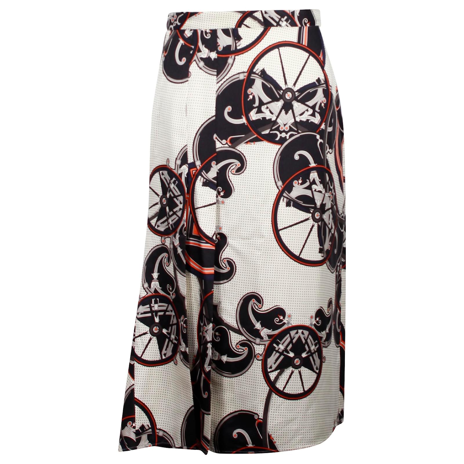 【大人気】HERMES Jupe smockee imprime スカート high-waisted-smocked-skirt--