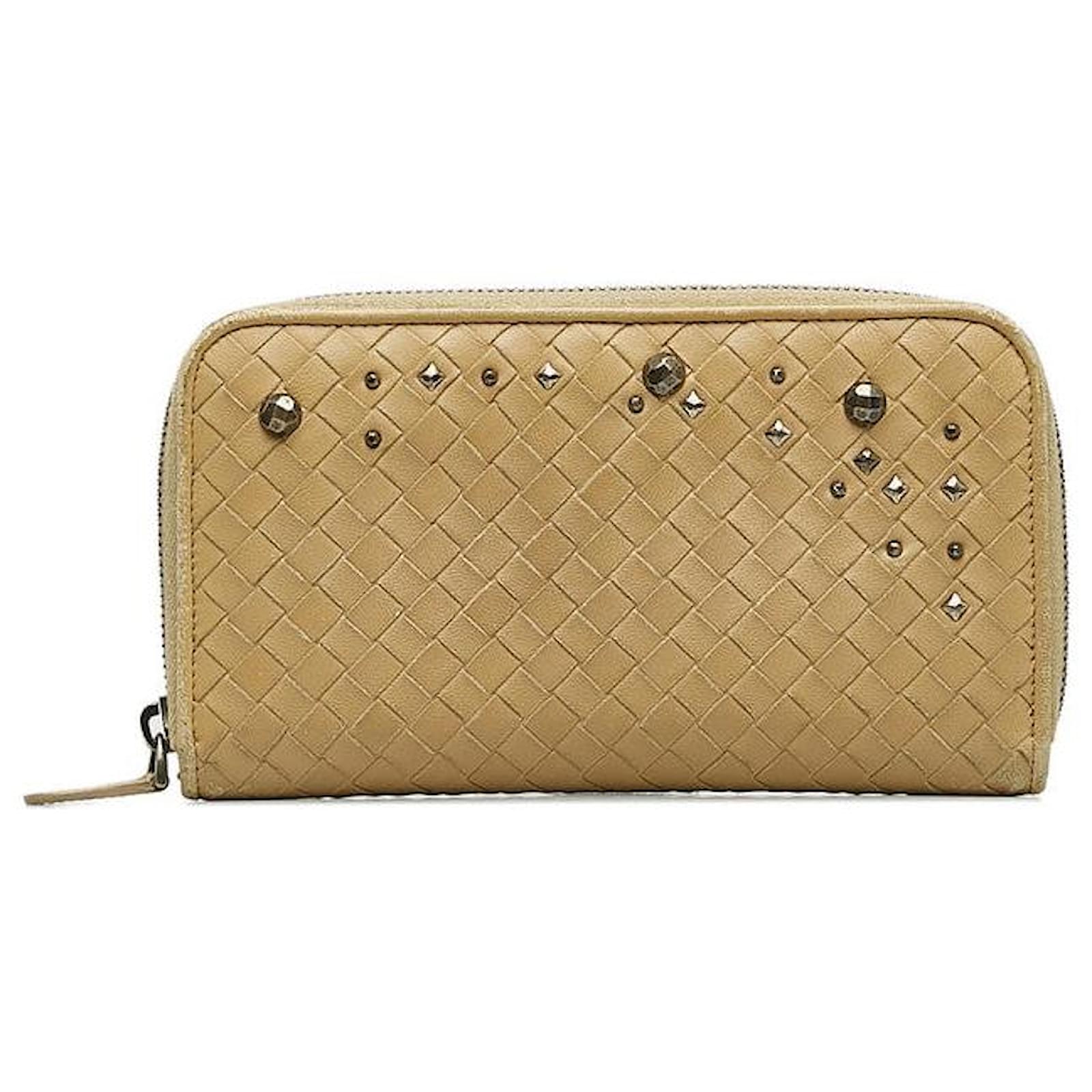 Bottega Veneta Leather Studded Intrecciato Round Zipper Long