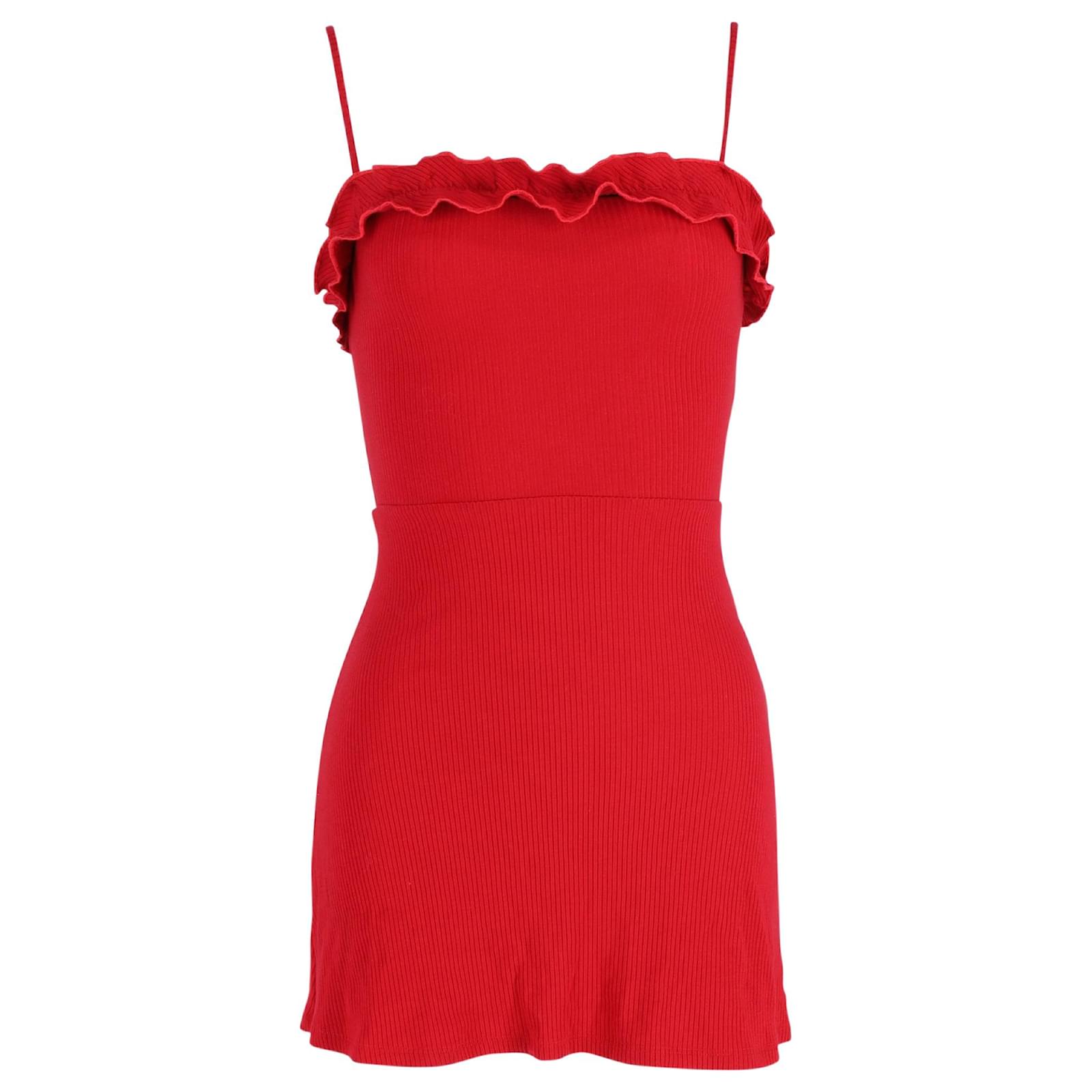 open lace back dress Reformation Red Ruffle Hem Christine Mini Dress- Size 0  The Saved  Collection