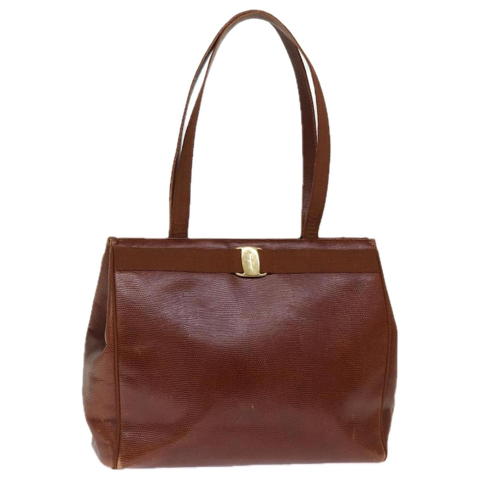 Salvatore Ferragamo Tote Bag Leather Brown Auth ki4536 ref