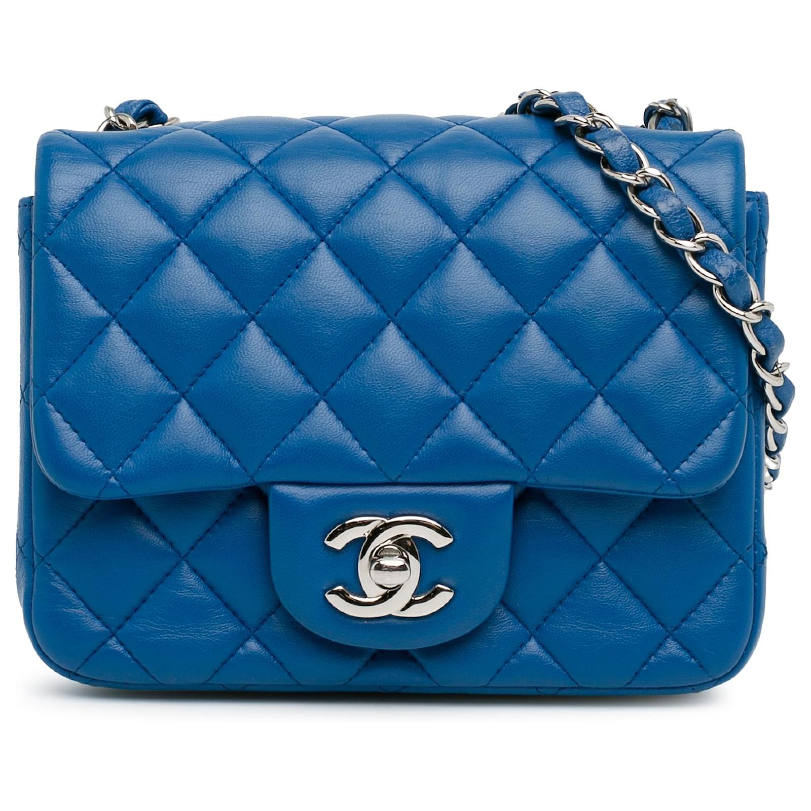 Chanel Blaue Mini Square Klassische Lammleder Einzelklappe ref.1405911 Joli Closet