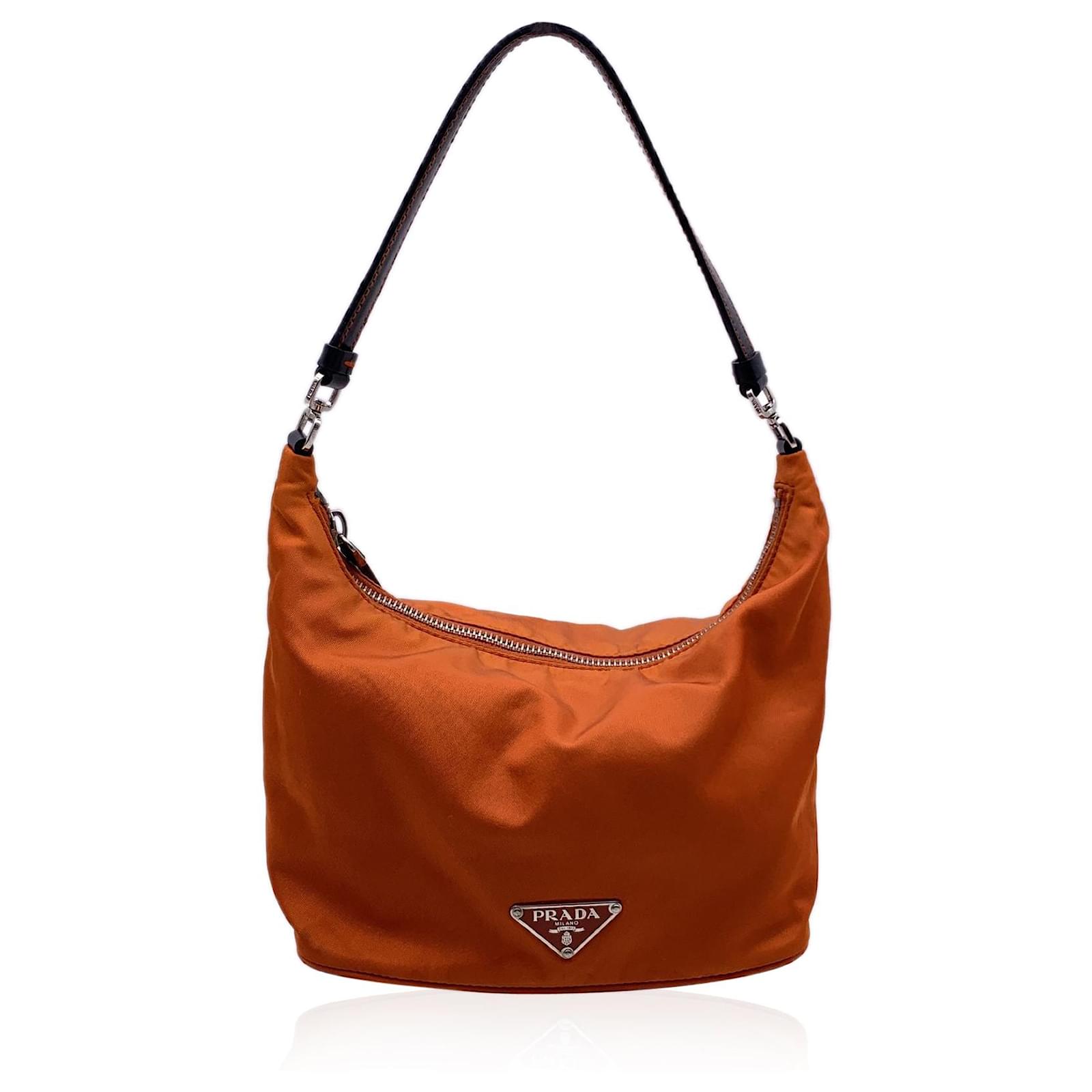 Prada Orange Nylon Canvas and Leather Shoulder Bag Cloth ref.1406734 Joli Closet