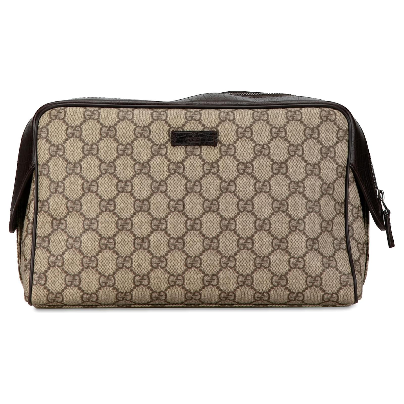 Pochette Gucci GG Supreme marrone Beige Pelle Tela Vitello simile