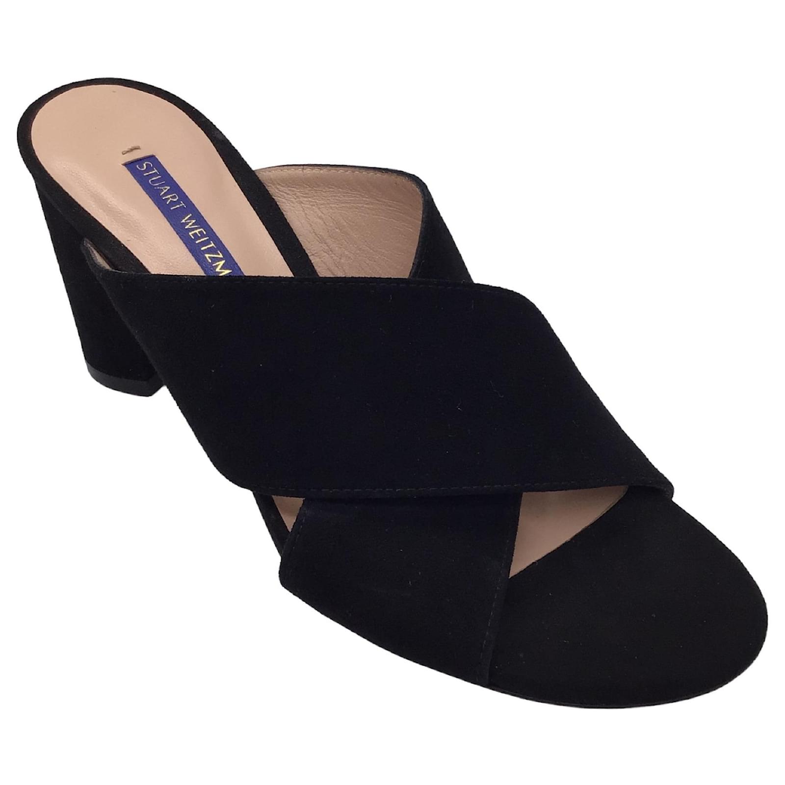 Stuart Weitzman Black Cross Strap Suede Sandals Joli