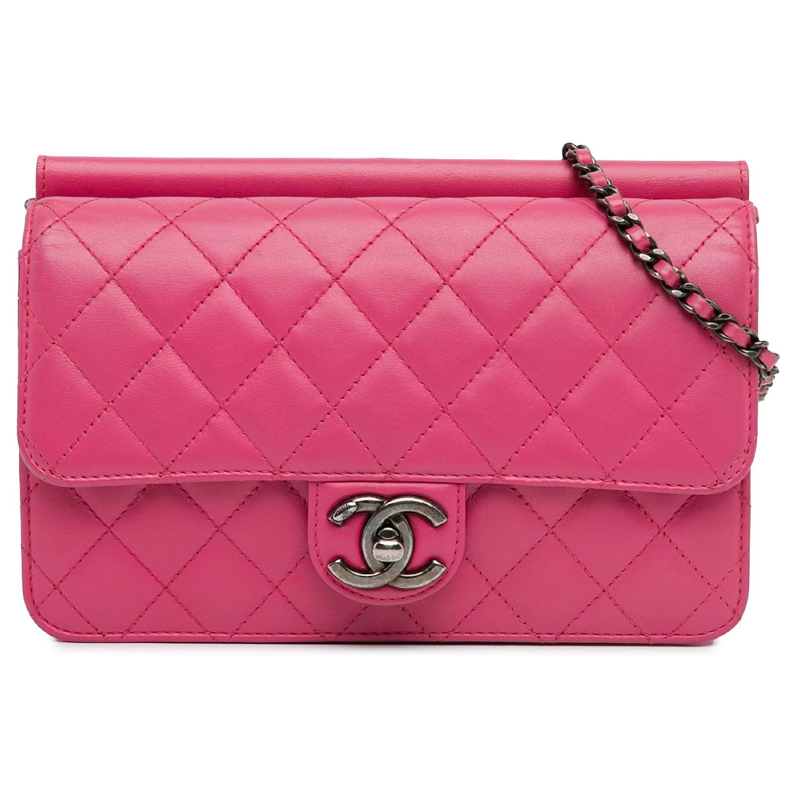 Rosa Fucsia Bolsos Bandolera Acolchados Wallet On Chain Bolso