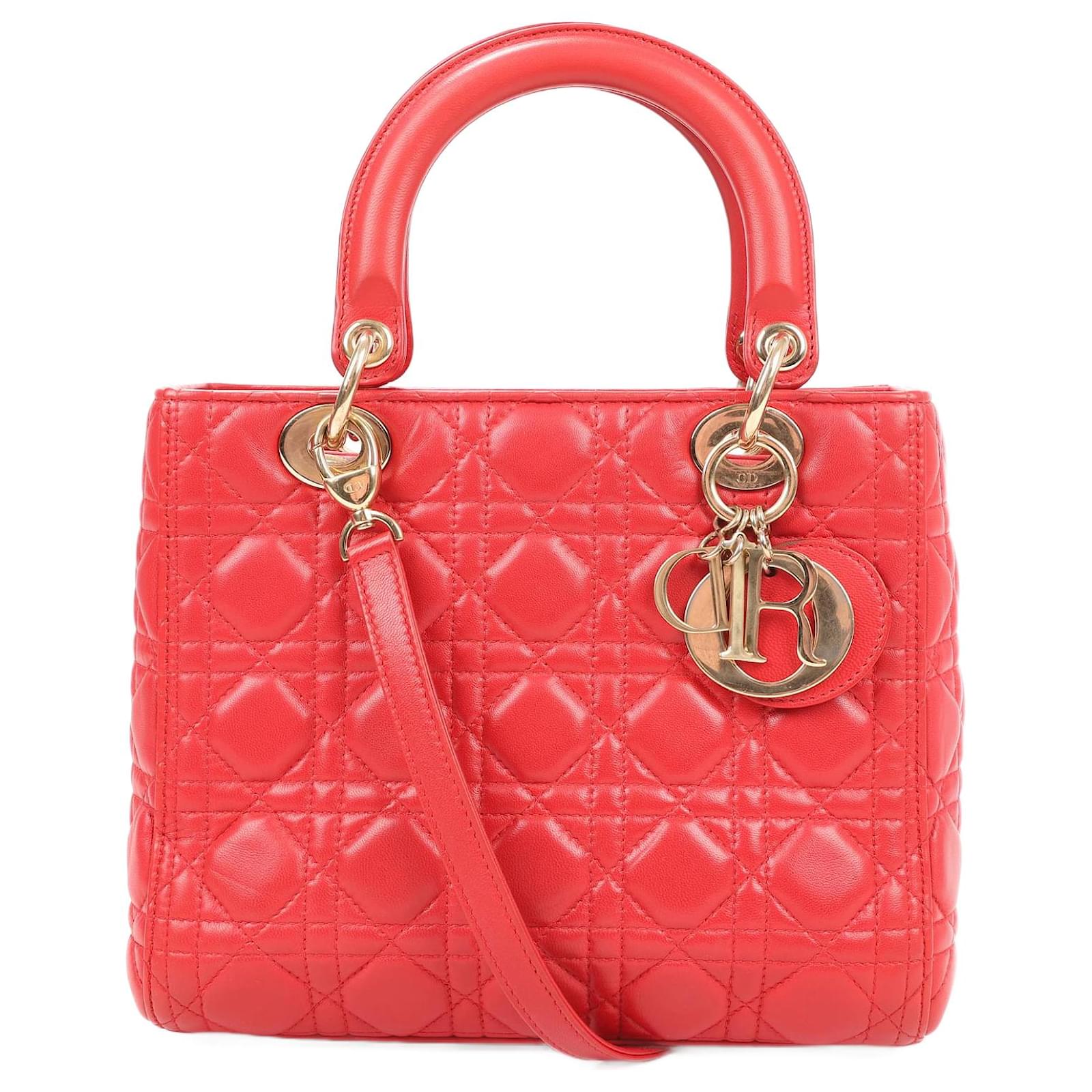 Christian Dior Red Cannage Lambskin Leather Lady Dior Bag