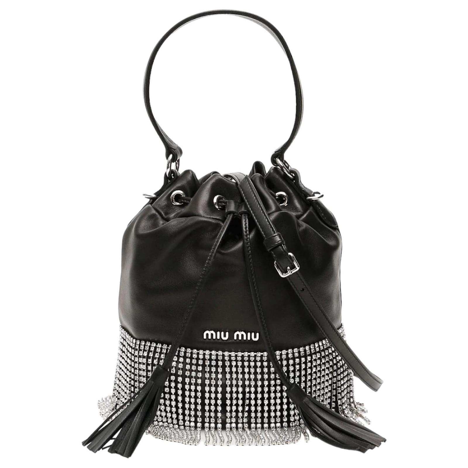 MIU MIU - Matelassé Flap Fringe Black popular Leather Bag Adjustable Strap