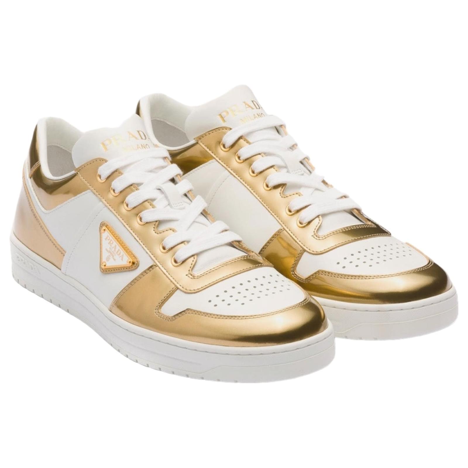 Prada gold sneakers hotsell