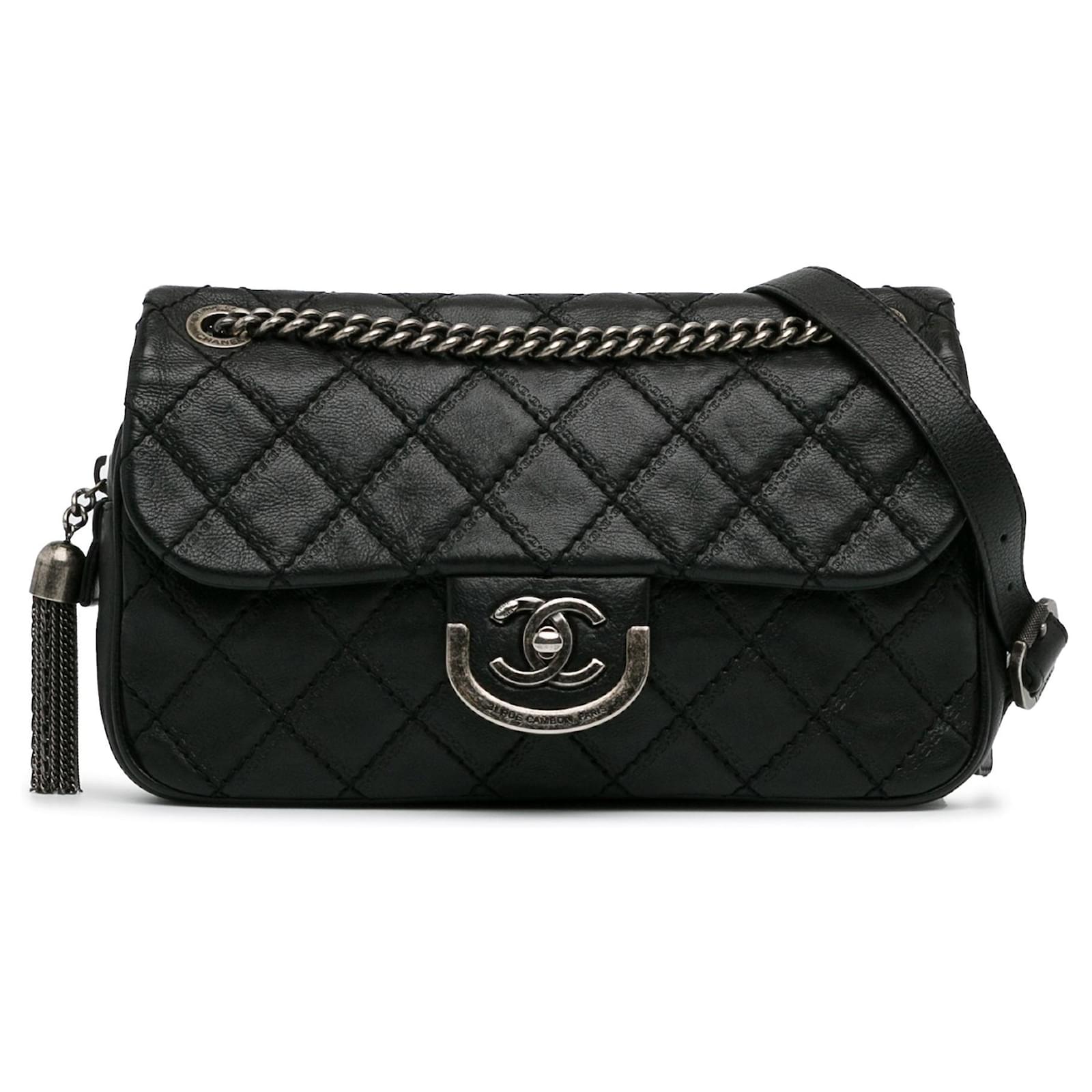 Schwarze Chanel Medium Kalbsleder Paris Edinburgh Coco Sporran Klapp Crossbody Tasche ref.1410350 Joli Closet