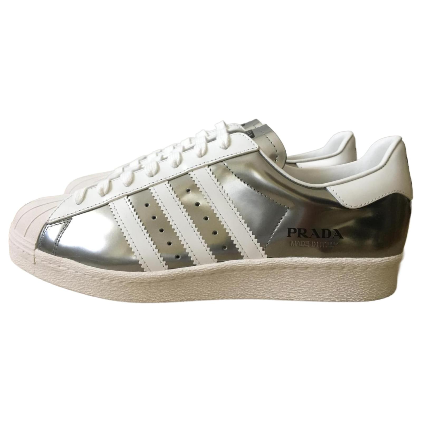 Sneakers Prada Superstar Progetti Speciali Prada x Adidas Edizione Limitata Argento Pelle ref.1411883 Joli Closet