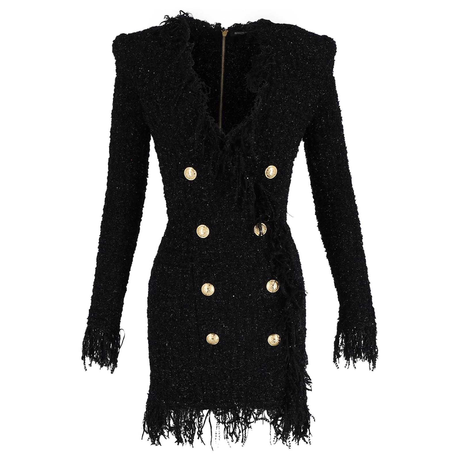 Vestido Blazer com Franjas Balmain em Tweed Preto (Vendido) - Joli Closet