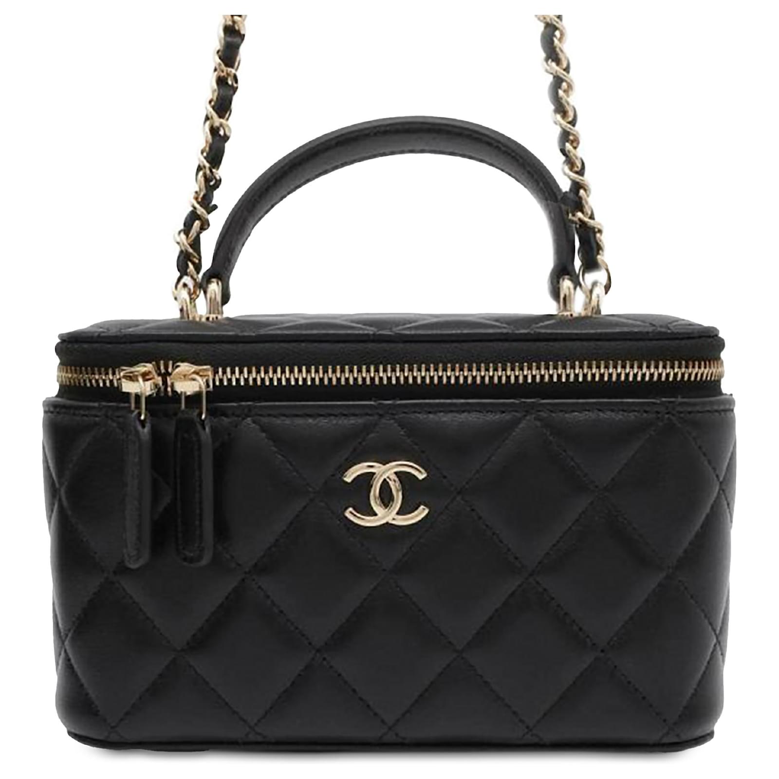 Chanel Black Small Lambskin Top Handle Vanity Case with Chain