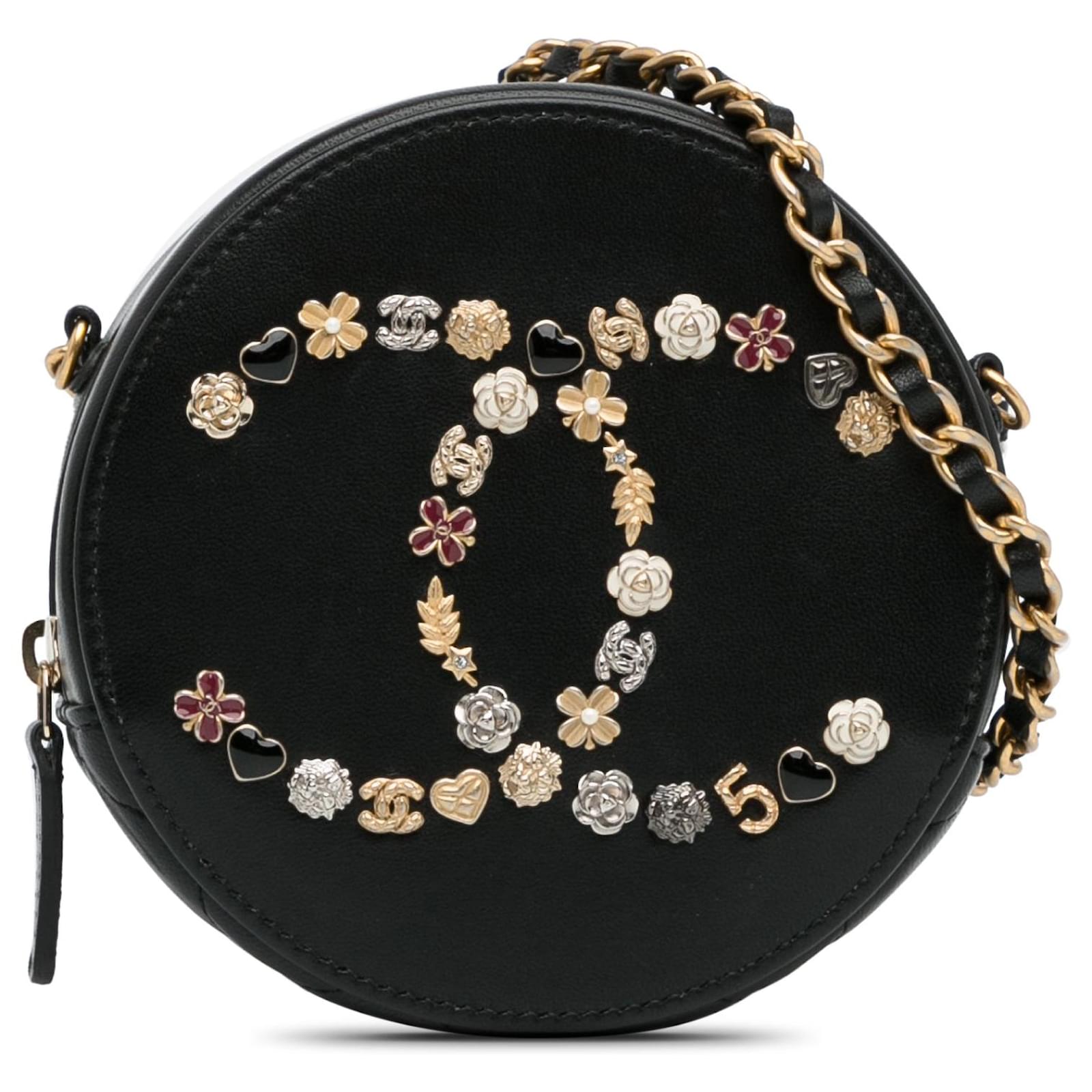 Black Chanel CC Lambskin Lucky Charms Round Clutch With