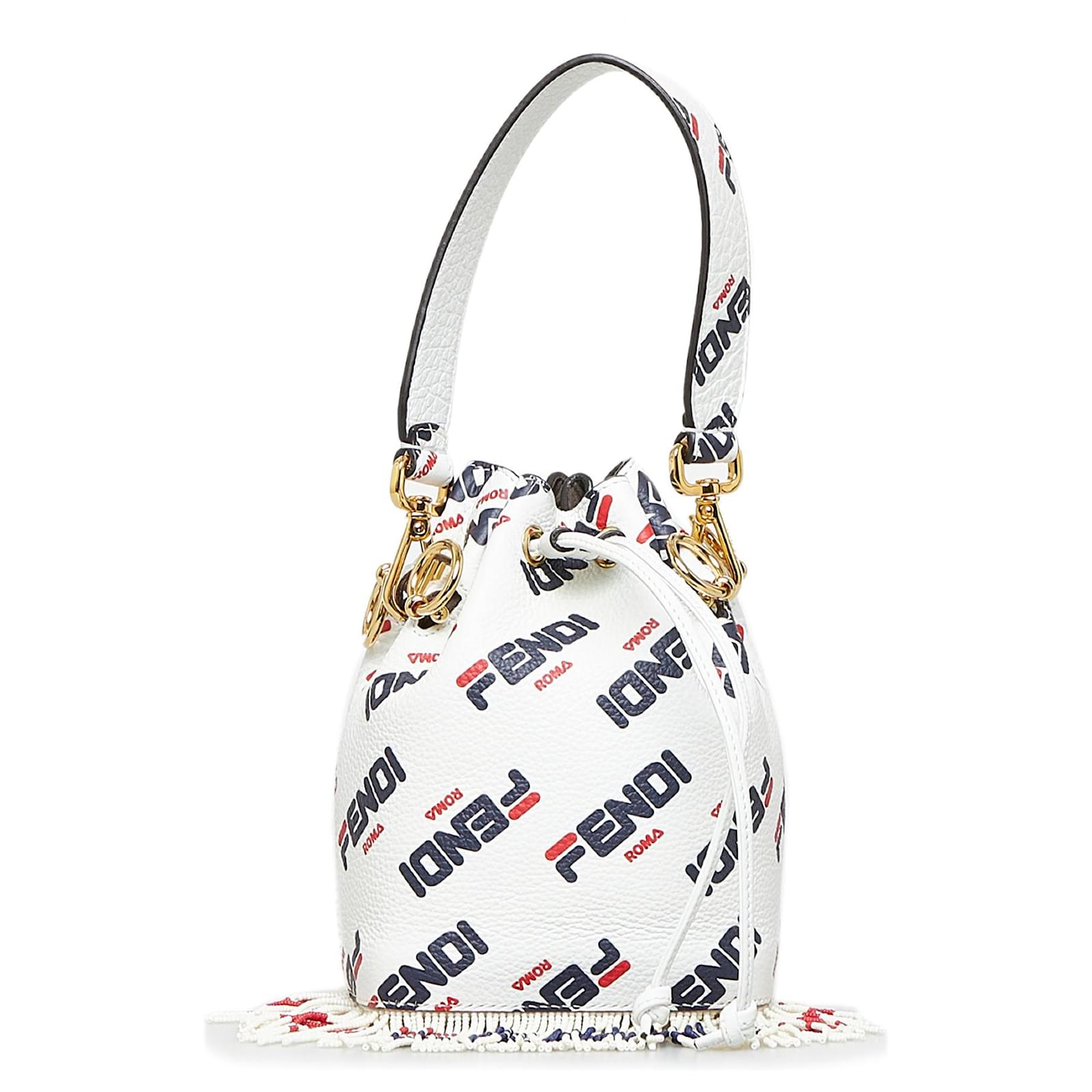 White Fendi Fendi X Fila Mania Mini Mon Tresor Bucket Bag Leather ref.1413199 Joli Closet