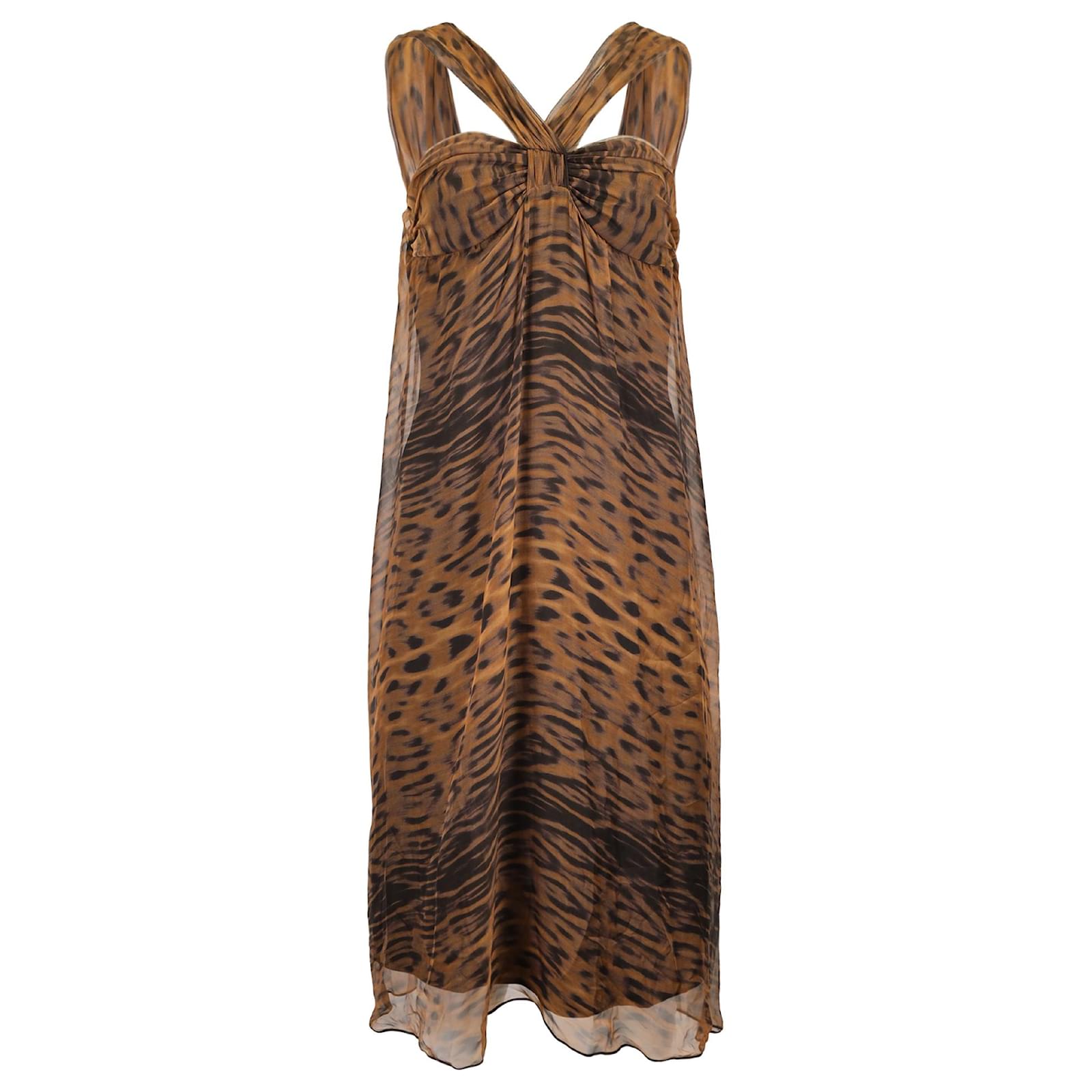Max Mara Studio Leopard Print Halter Midi Dress in Brown Silk ref.JC1413512  (Sold) - Joli Closet