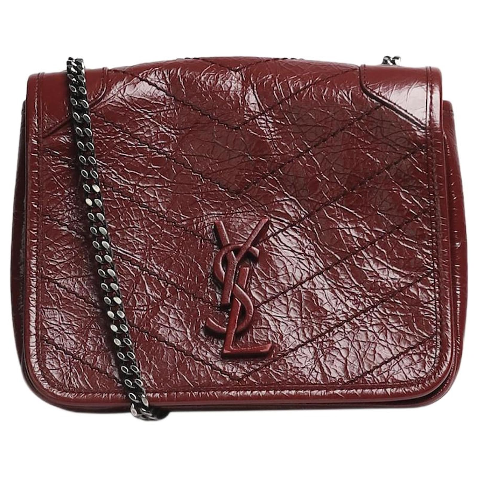 Saint Laurent Borsa a tracolla Niki mini con catena bordeaux Bordò