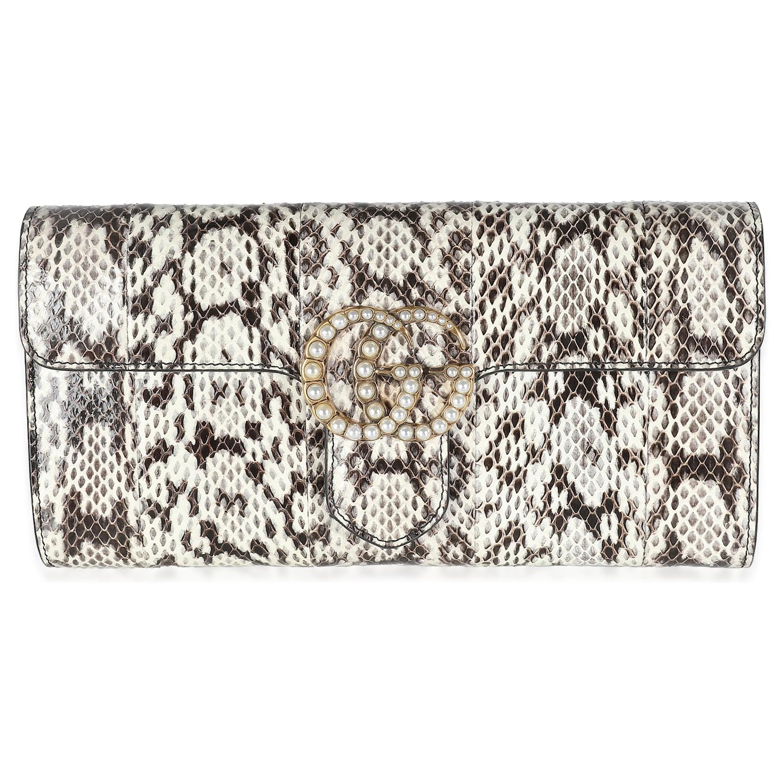 Gucci Pochette GG Marmont perlata in pelle di serpente beige Nero Pelli esotiche ref.1415536 Joli Closet
