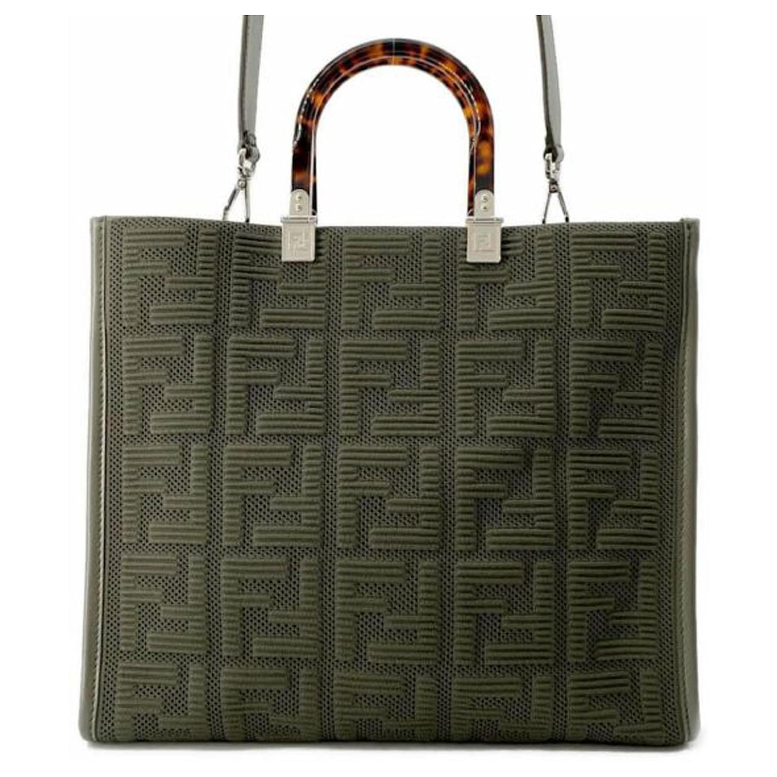 Vert Fendi Medium Zucca Sunshine Shopper Sac cabas en toile Cuir