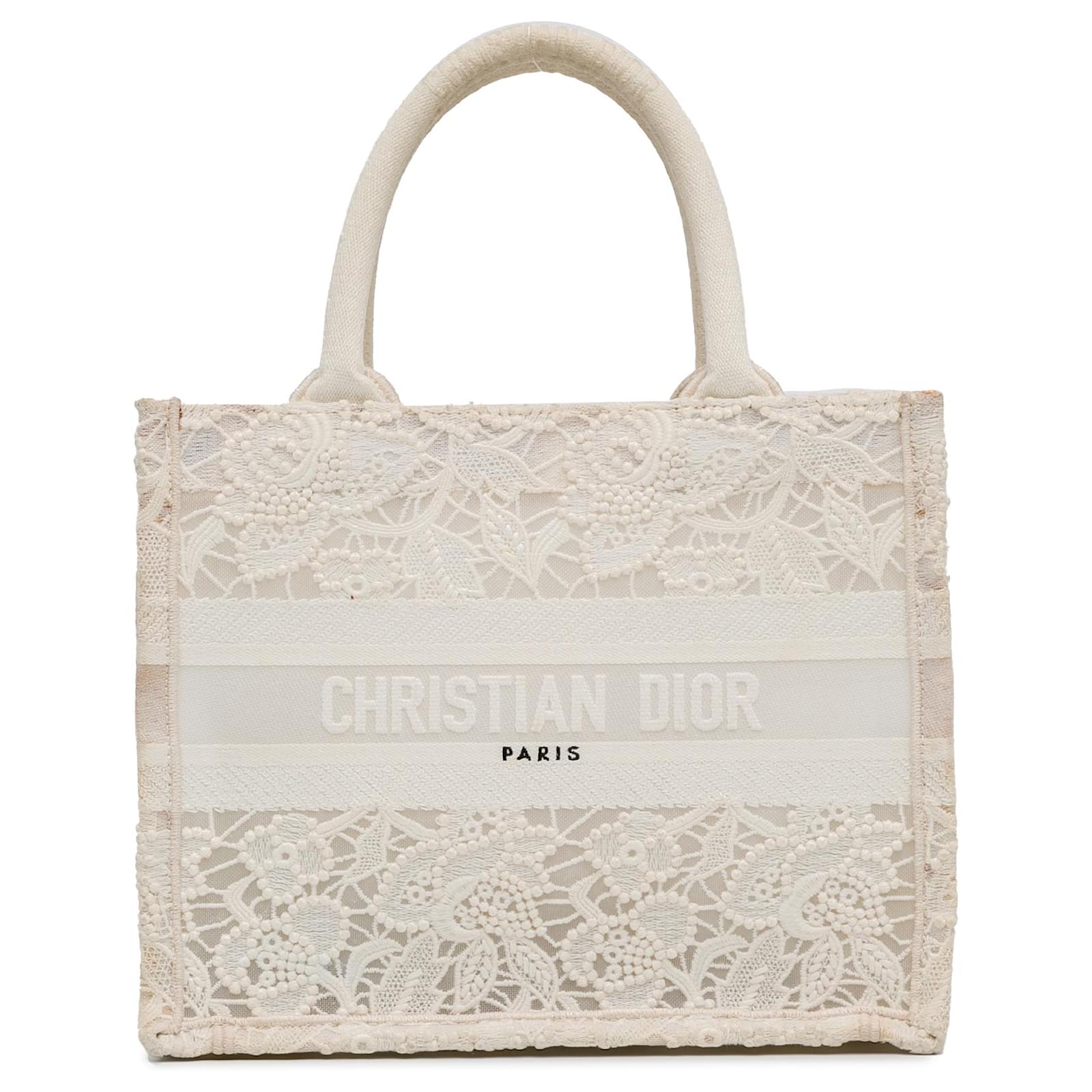 Kleine Dior-Tasche aus weißem D-Spitzenstickerei Leinwand Tuch ref