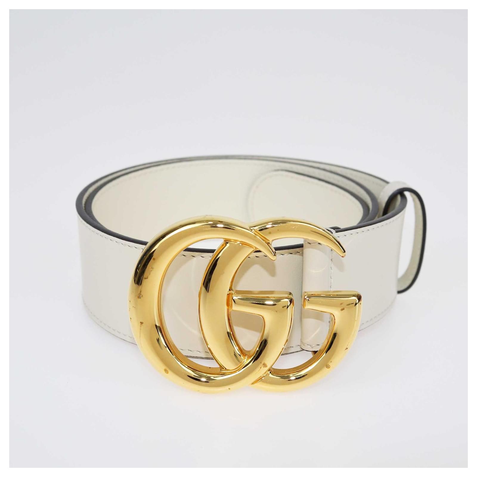 Gucci Breiter GG Marmont Gurtel in Off White