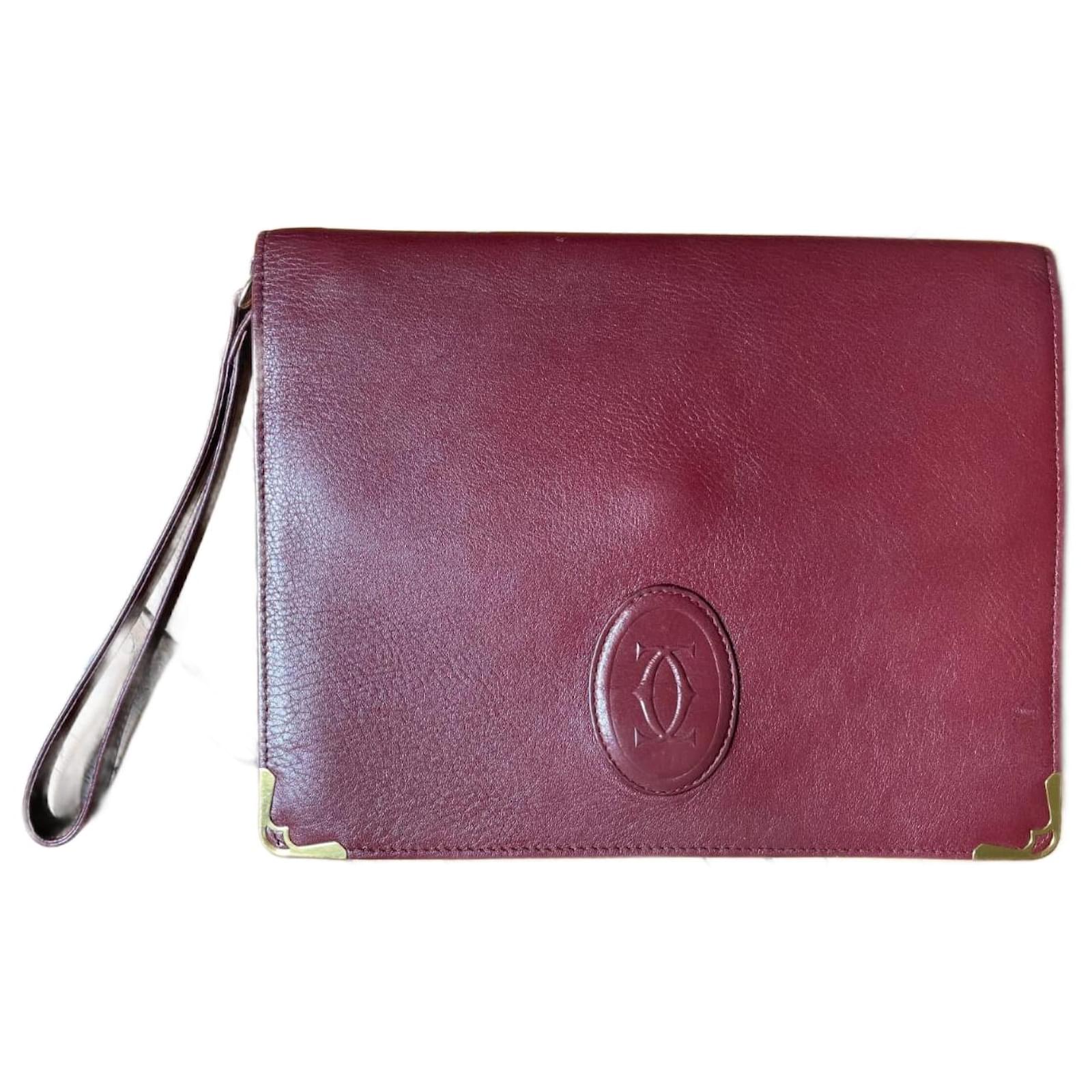 Bordeaux Cartier men's clutch, vintage Dark red Leather ref