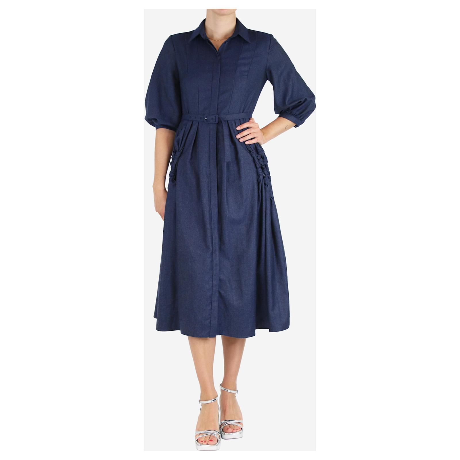 Gabriela Hearst Abito chemisier midi in cashmere blu Cheval