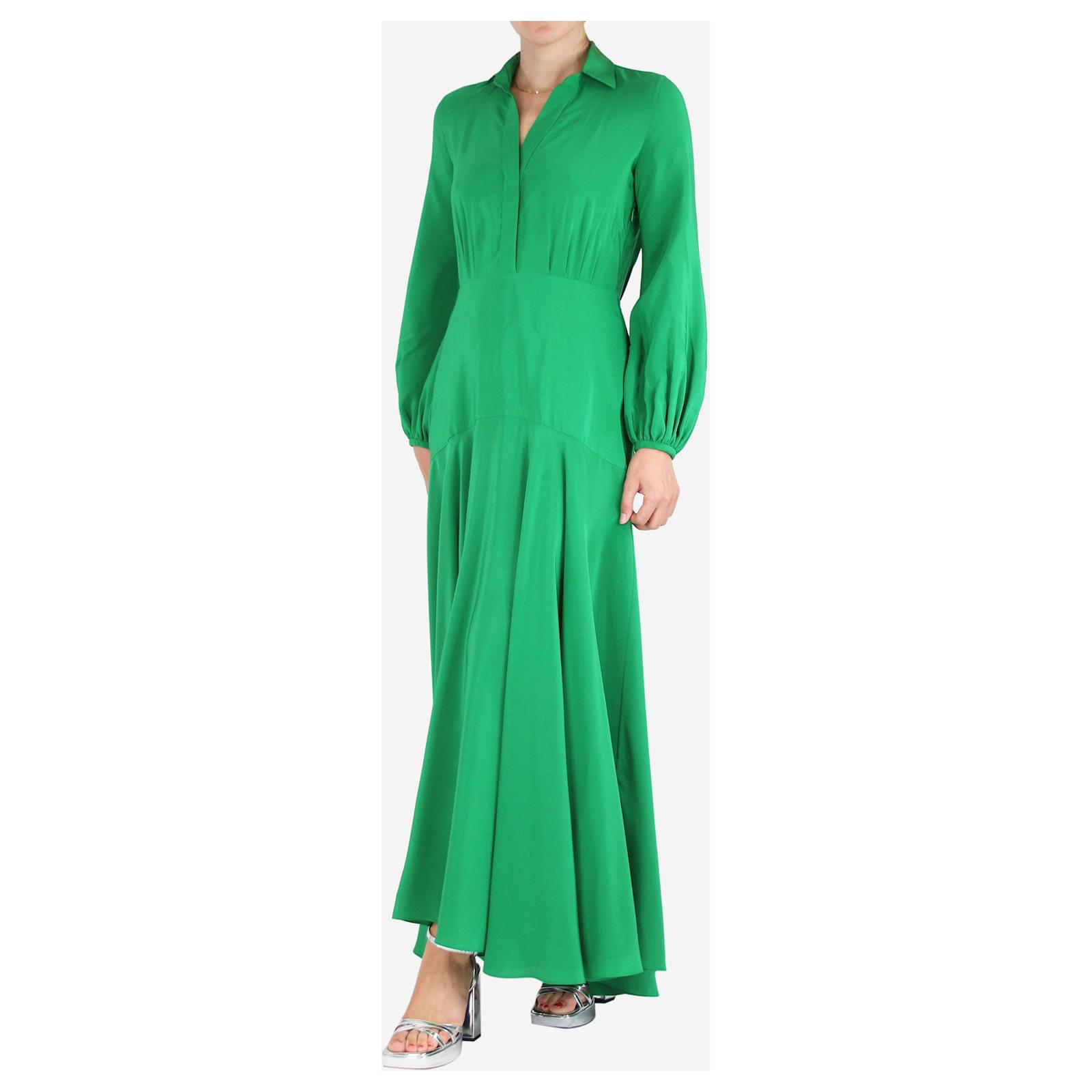 Carolina Herrera Green balloon sleeved silk maxi dress - size UK 10 (Sold)  - Joli Closet