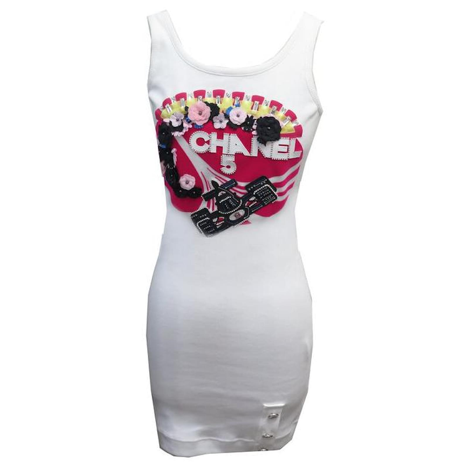 NEW CHANEL FORMULA DRESS 1 P74060V64275 XS 34 WHITE COTTON